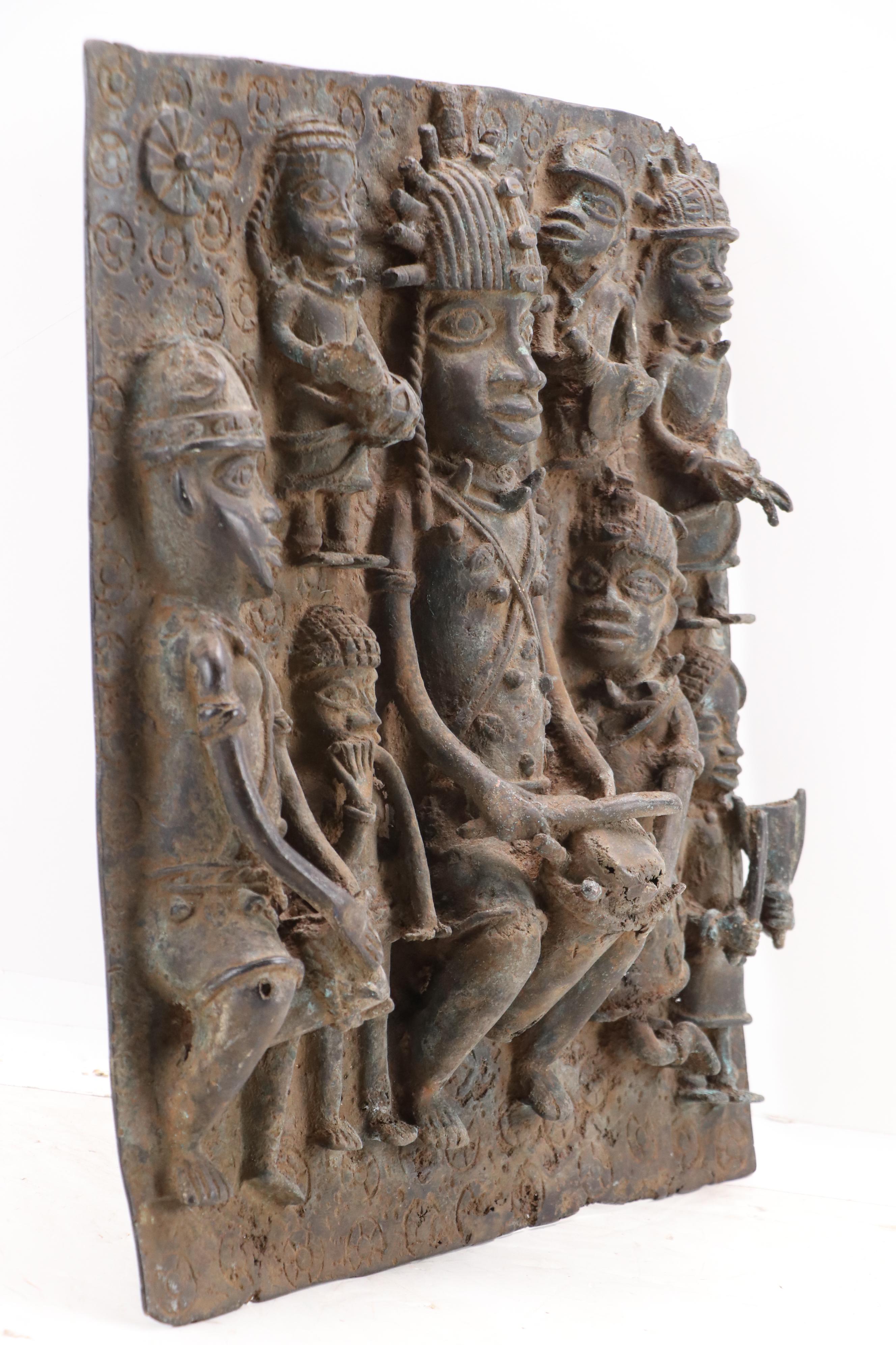 Benin Bronze Relief Plaque of Ọ́bà with Attendants