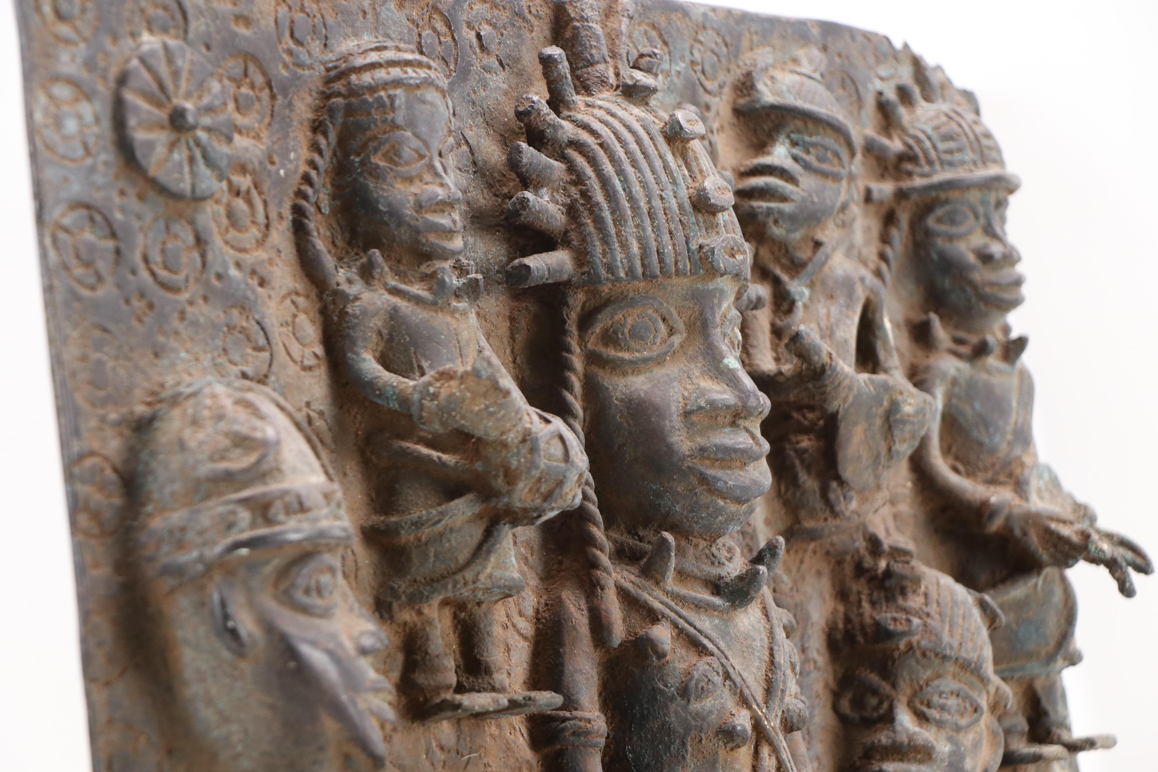 Benin Bronze Relief Plaque of Ọ́bà with Attendants