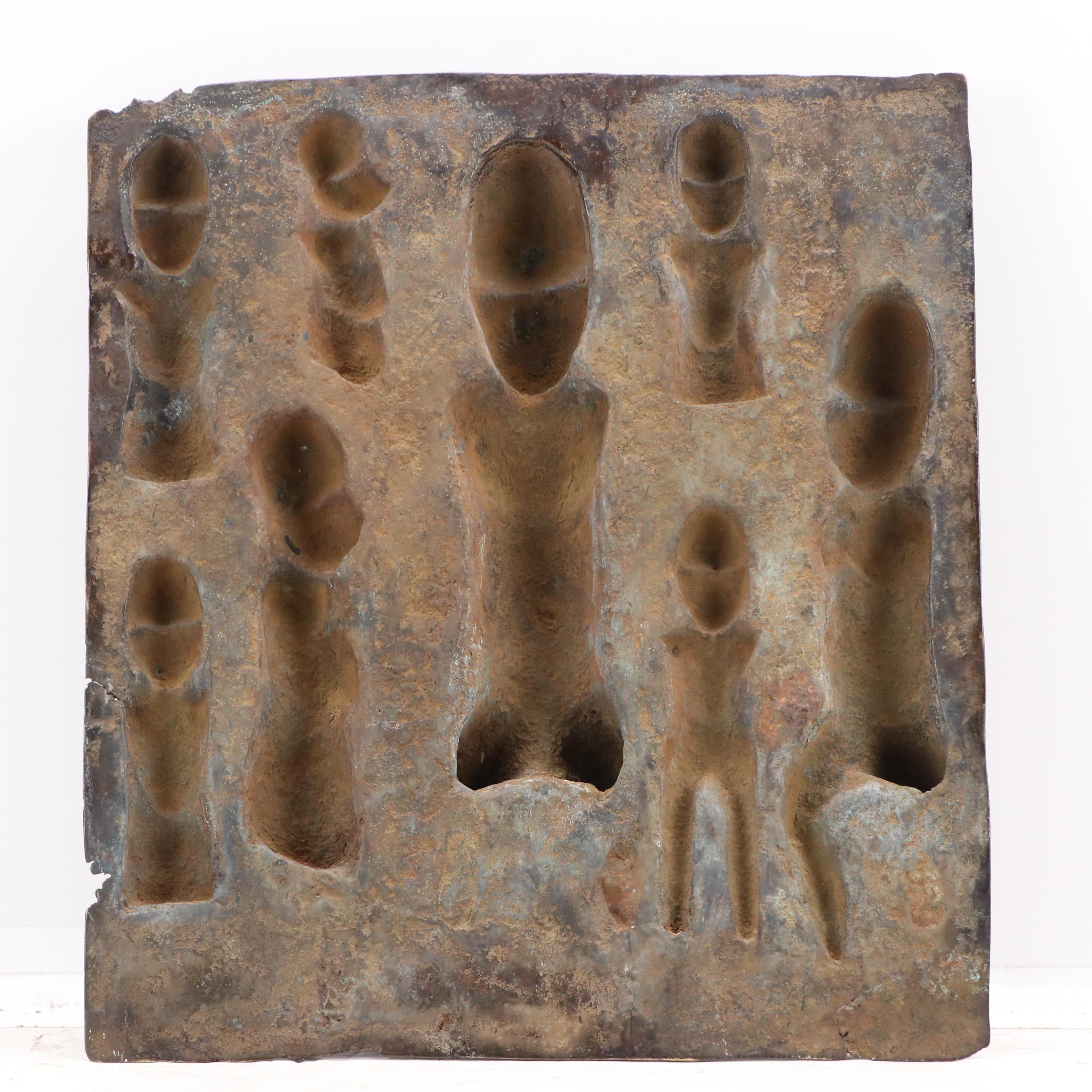 Benin Bronze Relief Plaque of Ọ́bà with Attendants