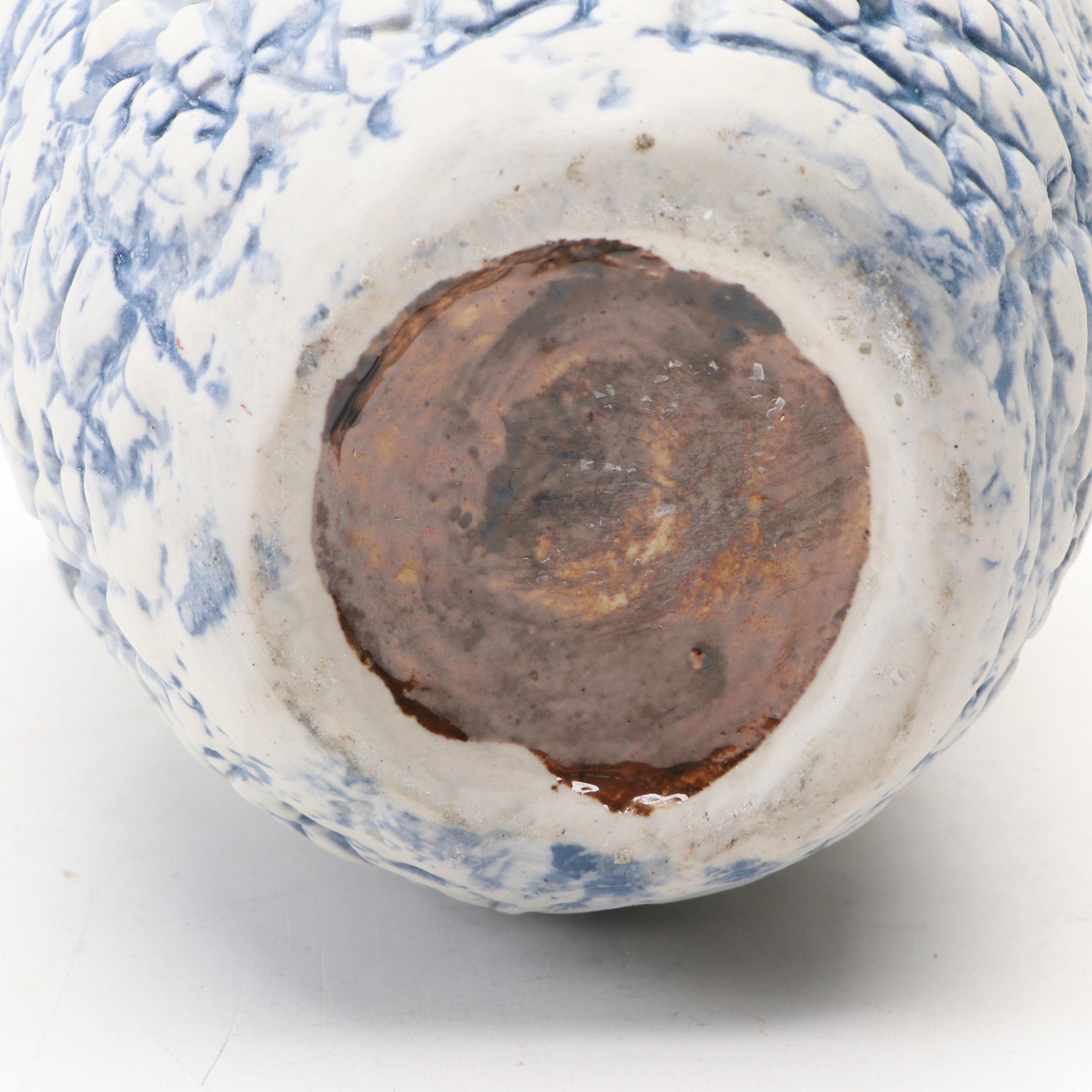 White and Blue Art Pottery Forest Scene Vase