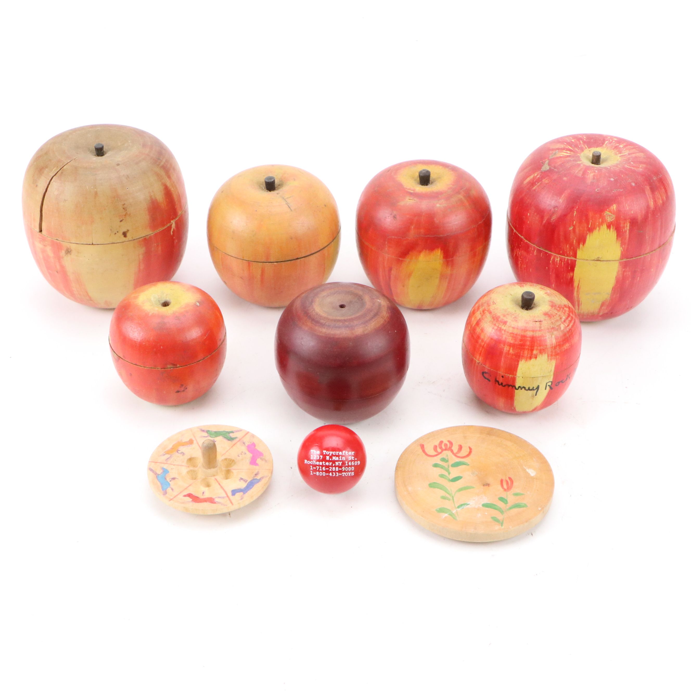 Vintage Japanese Hand-Painted Apple Boxes with Horse Roulette Game