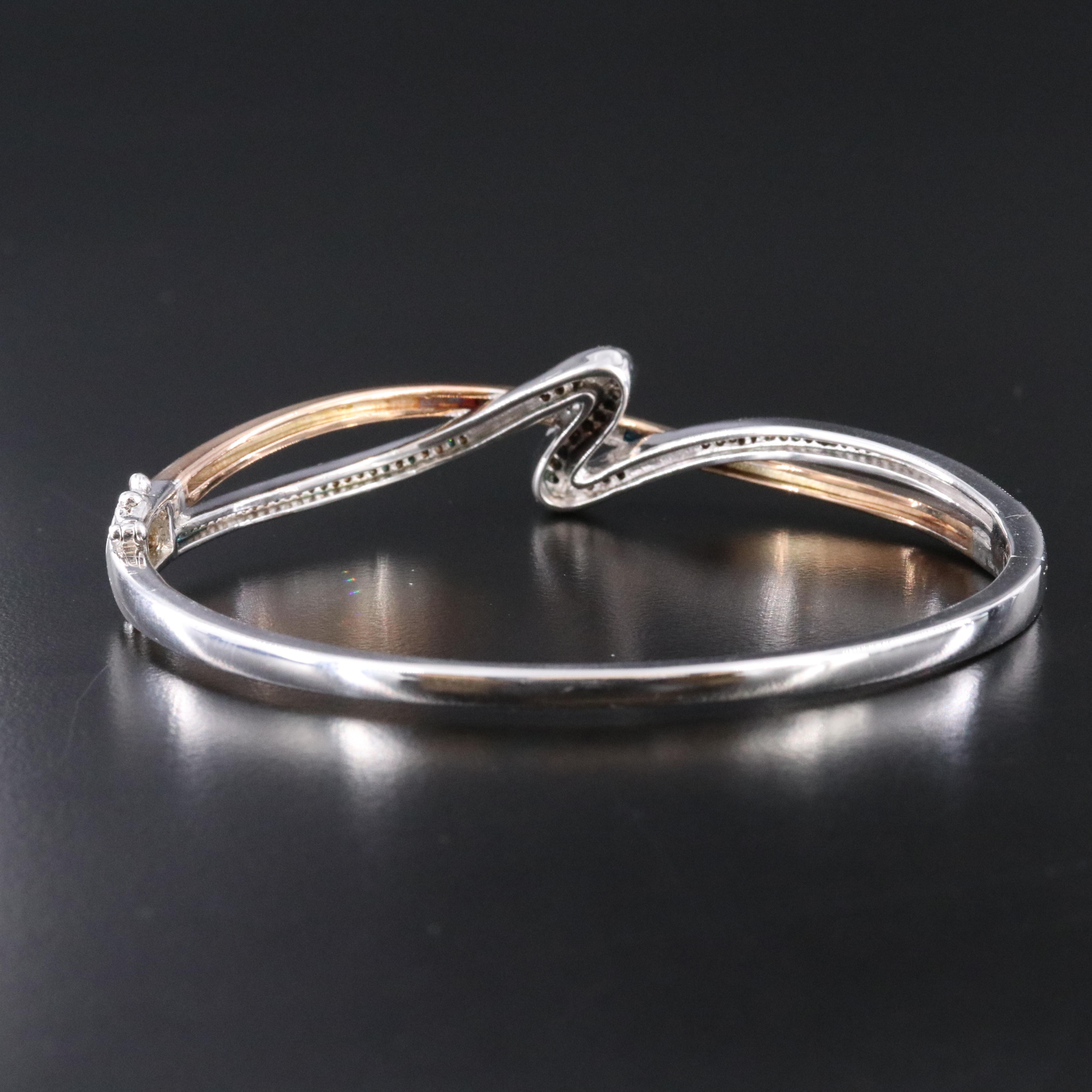 Sterling Diamond Hinged Bangle with 10K Rose Gold Accent