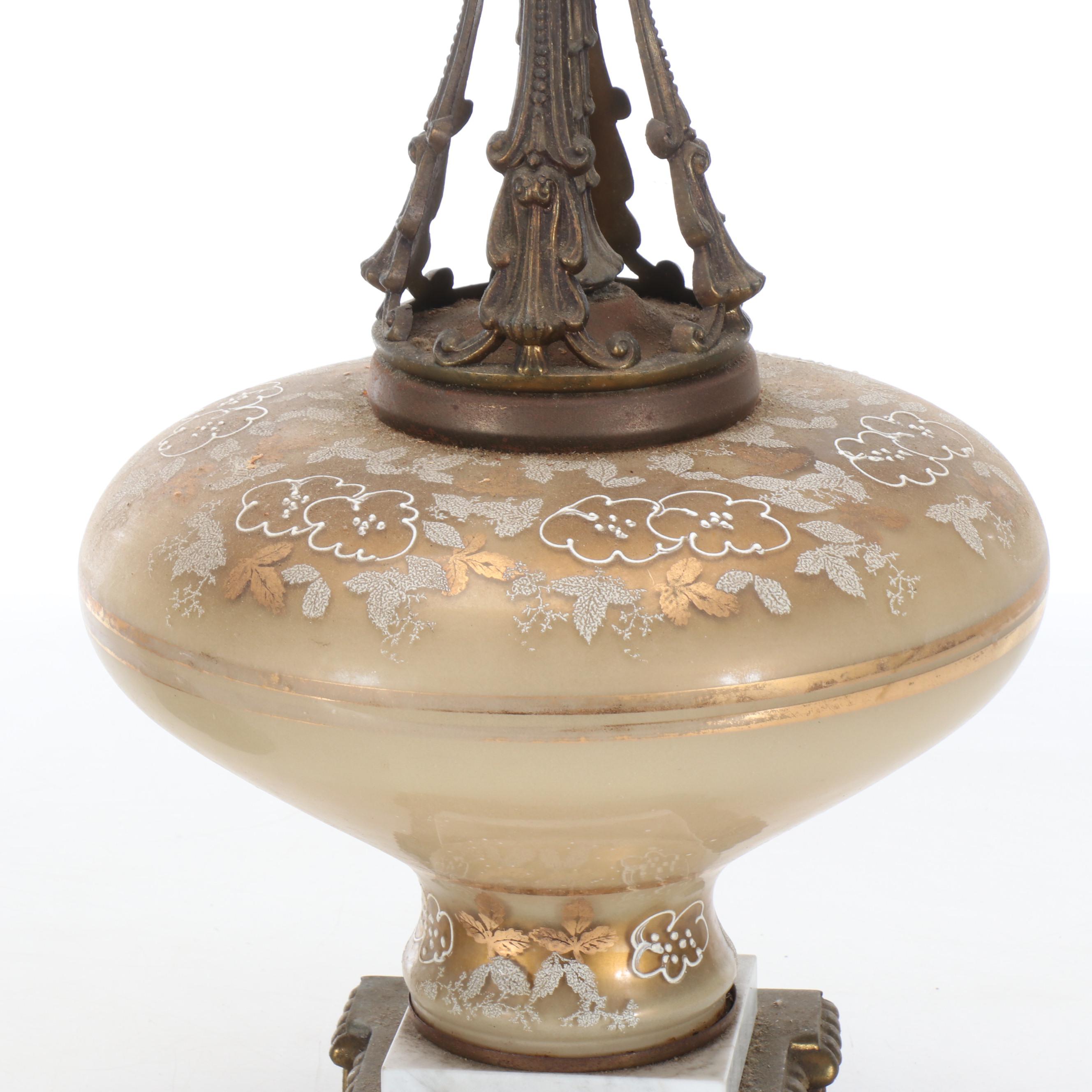 Hollywood Regency Style Paint-Decorated Glass Accent and Table Lamps, Vintage