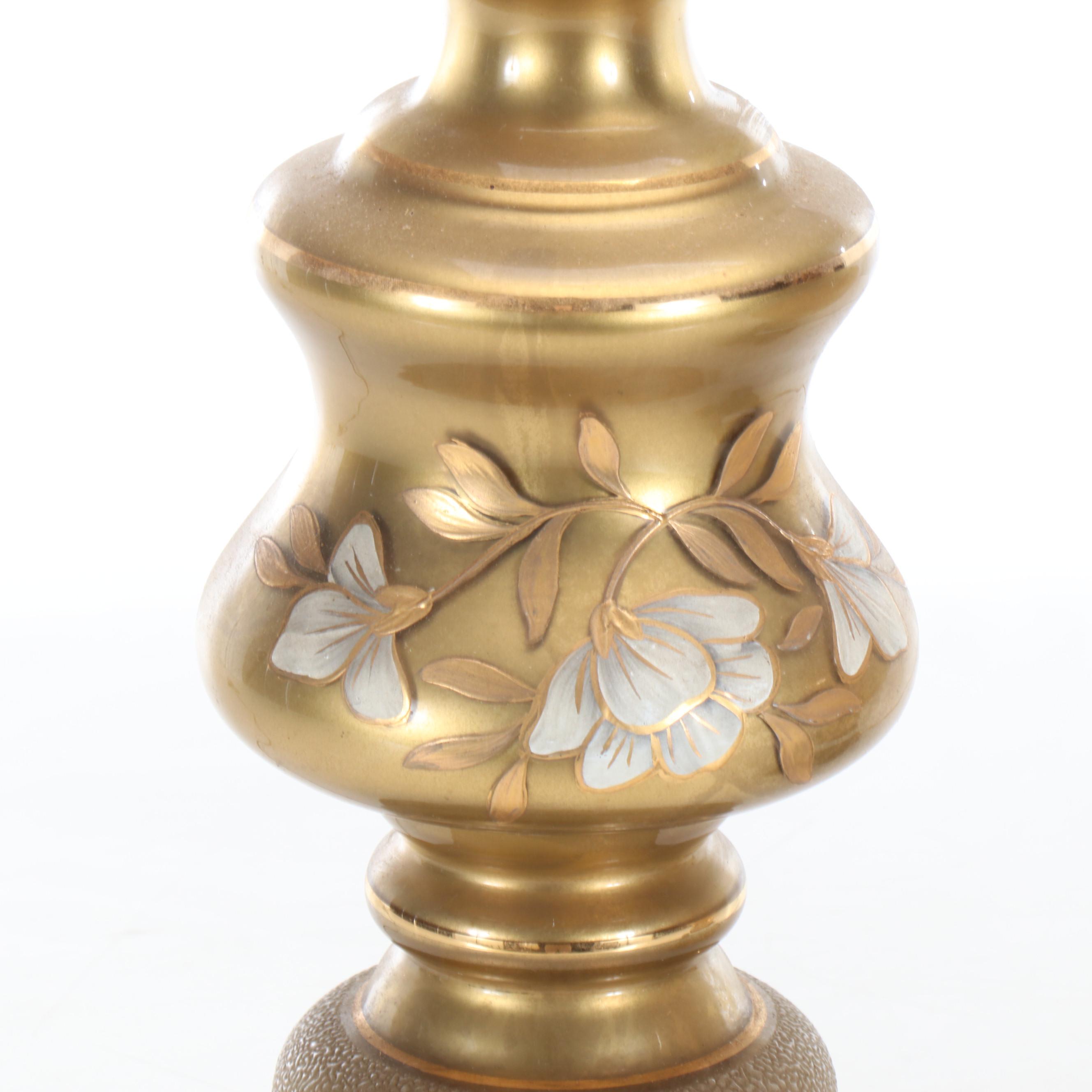 Hollywood Regency Style Paint-Decorated Glass Accent and Table Lamps, Vintage