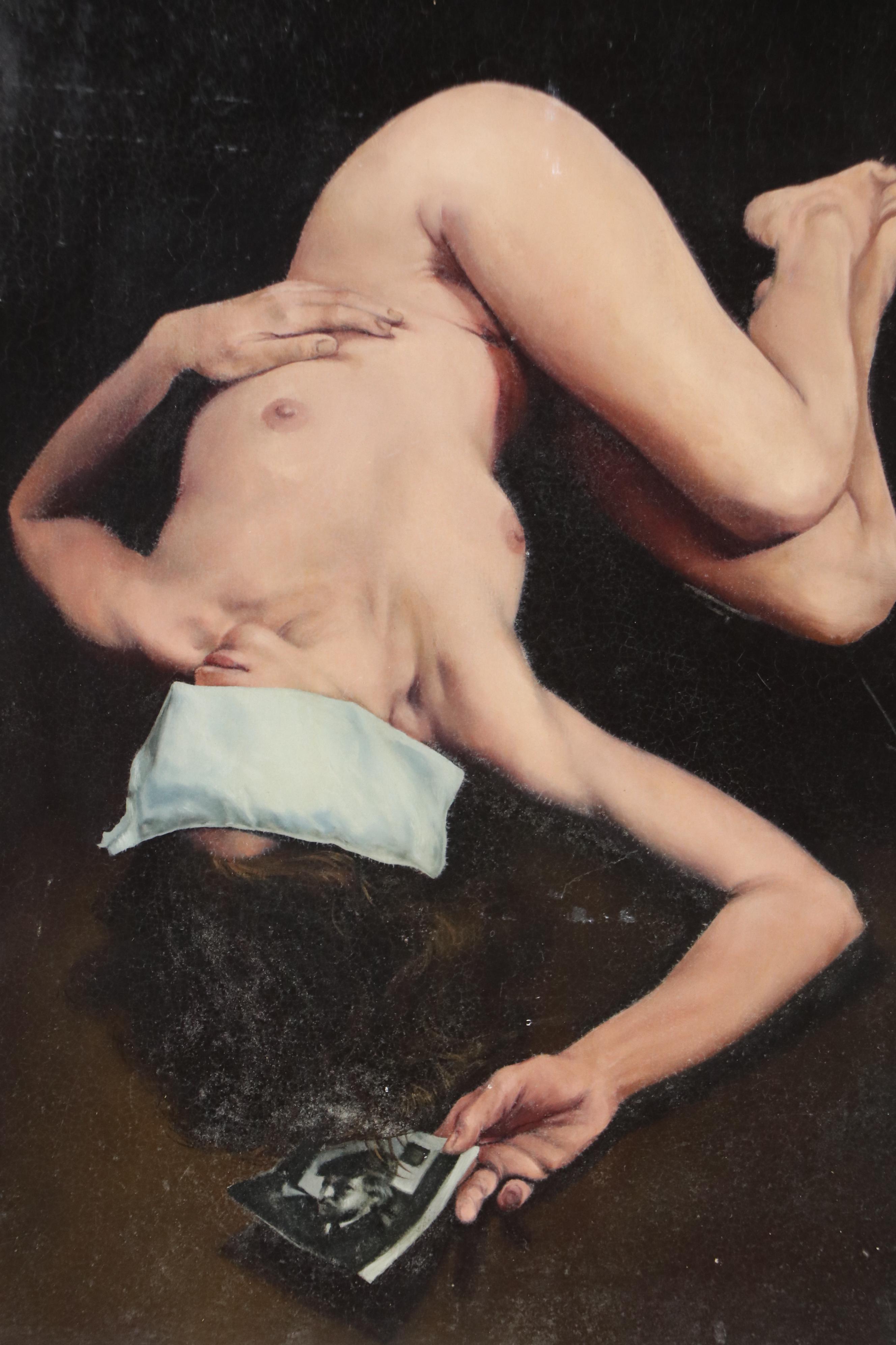 Allegorical Realism Oil Painting of Laying Female Figure, Late 20th C.