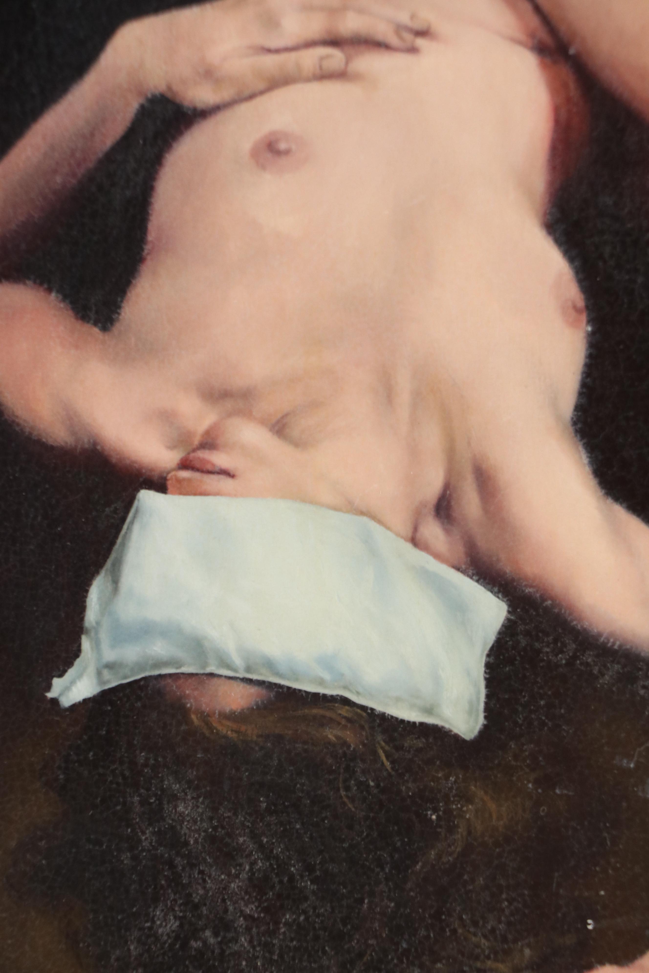 Allegorical Realism Oil Painting of Laying Female Figure, Late 20th C.