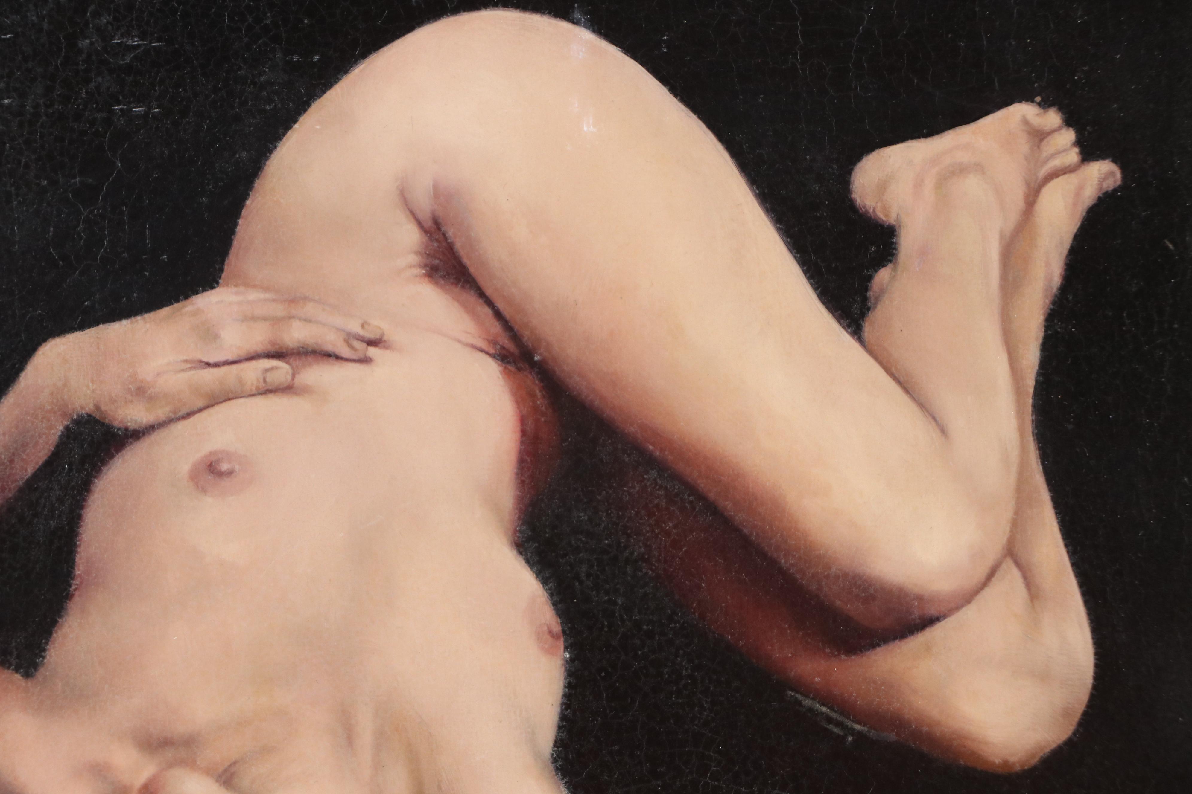 Allegorical Realism Oil Painting of Laying Female Figure, Late 20th C.