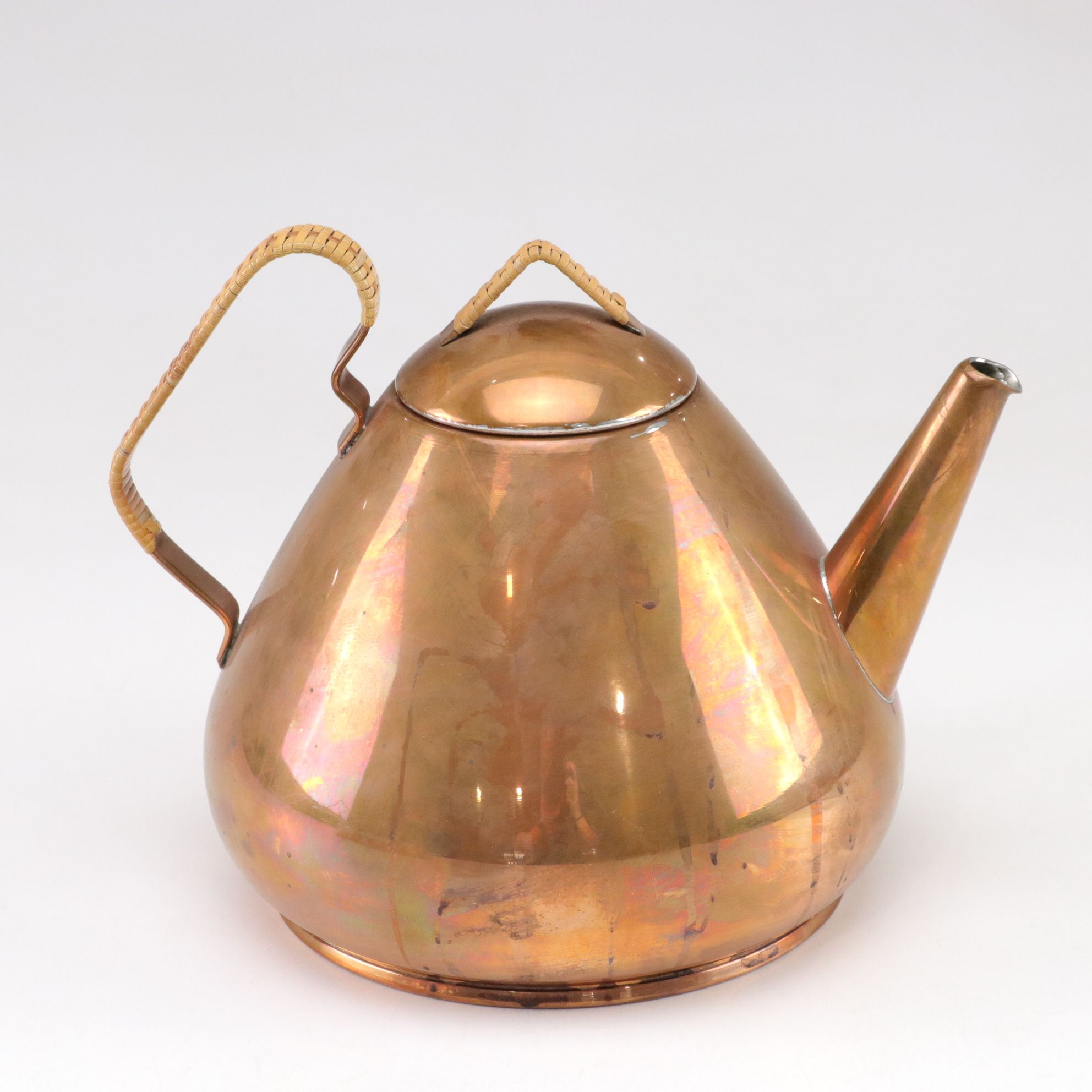 Wager Copper & Wicker Teapot with Cups & Serving Tray