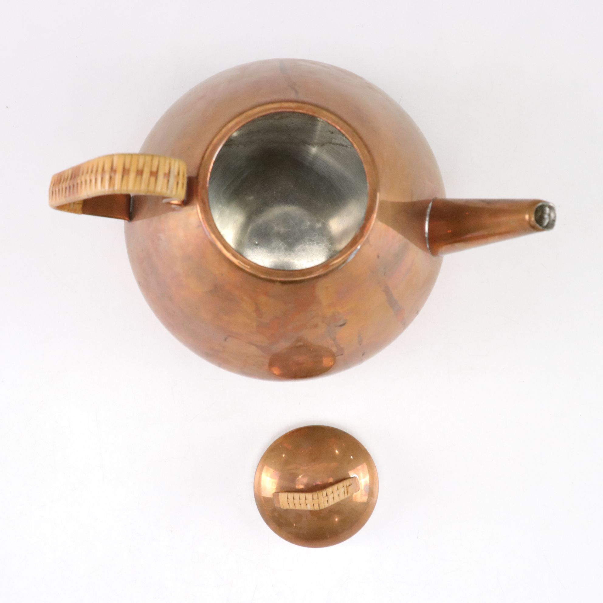 Wager Copper & Wicker Teapot with Cups & Serving Tray
