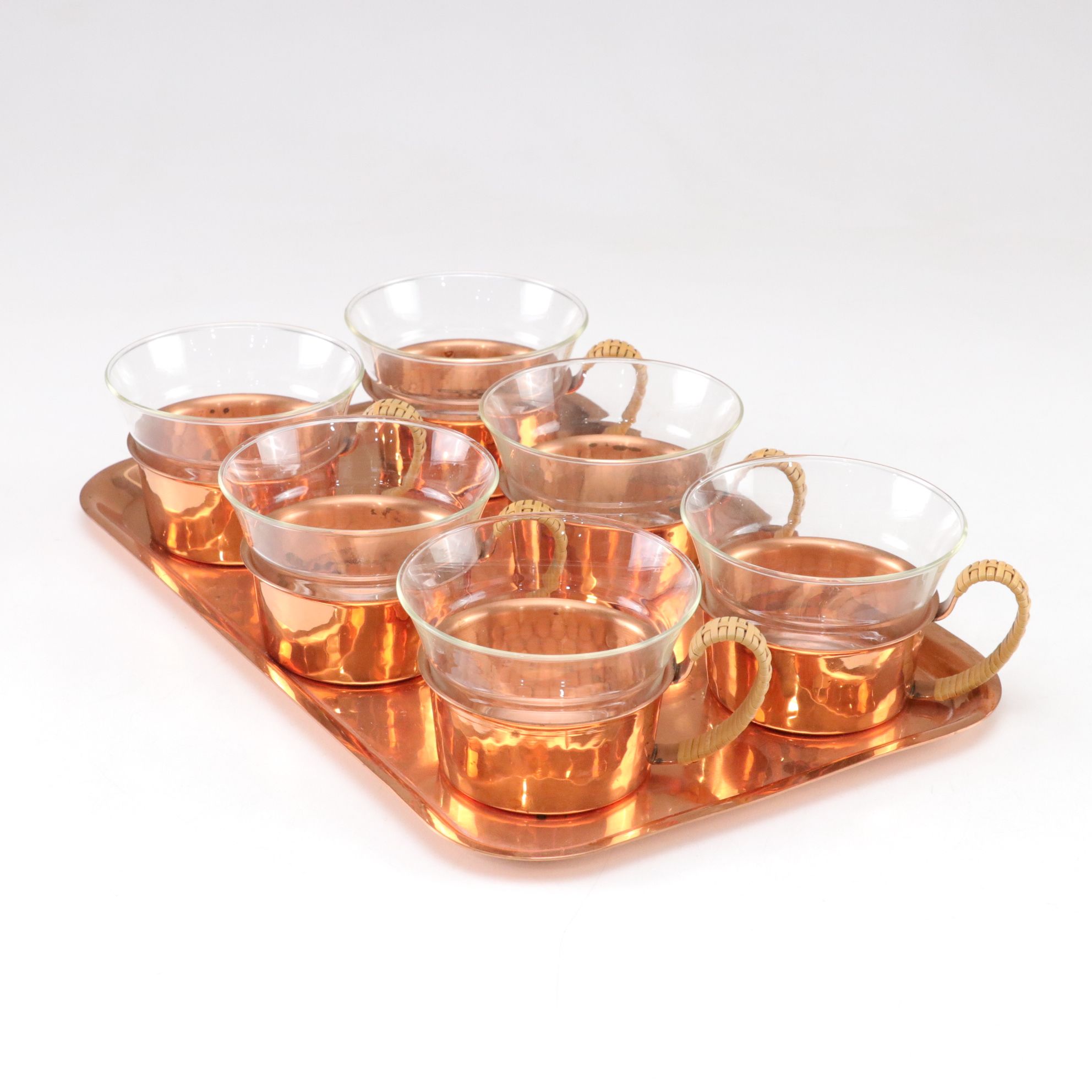 Wager Copper & Wicker Teapot with Cups & Serving Tray