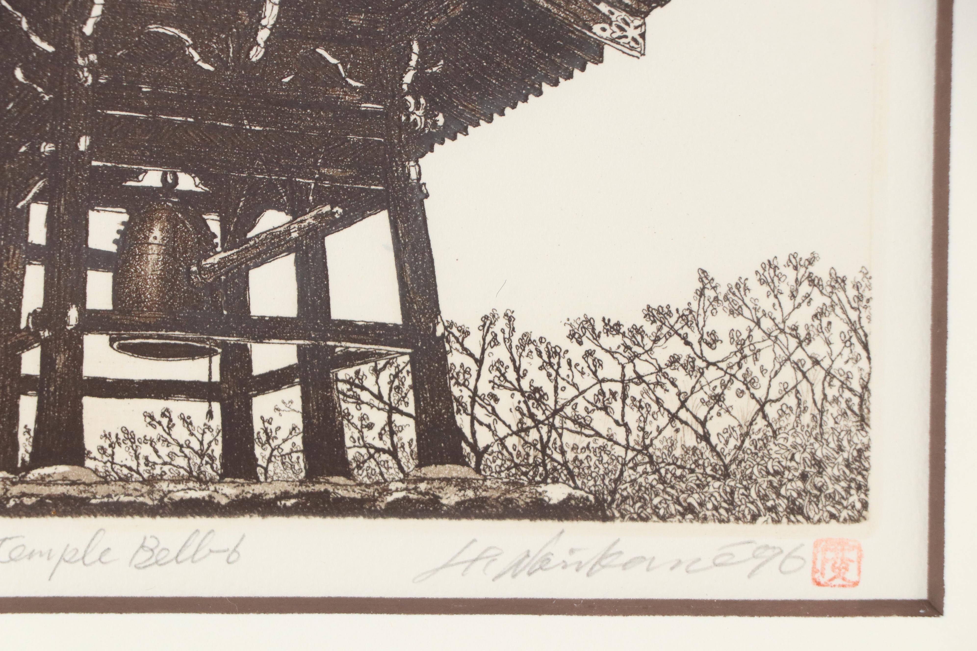 Hiroto Norikane Japanese Monument Etching "Temple Bell," 1996