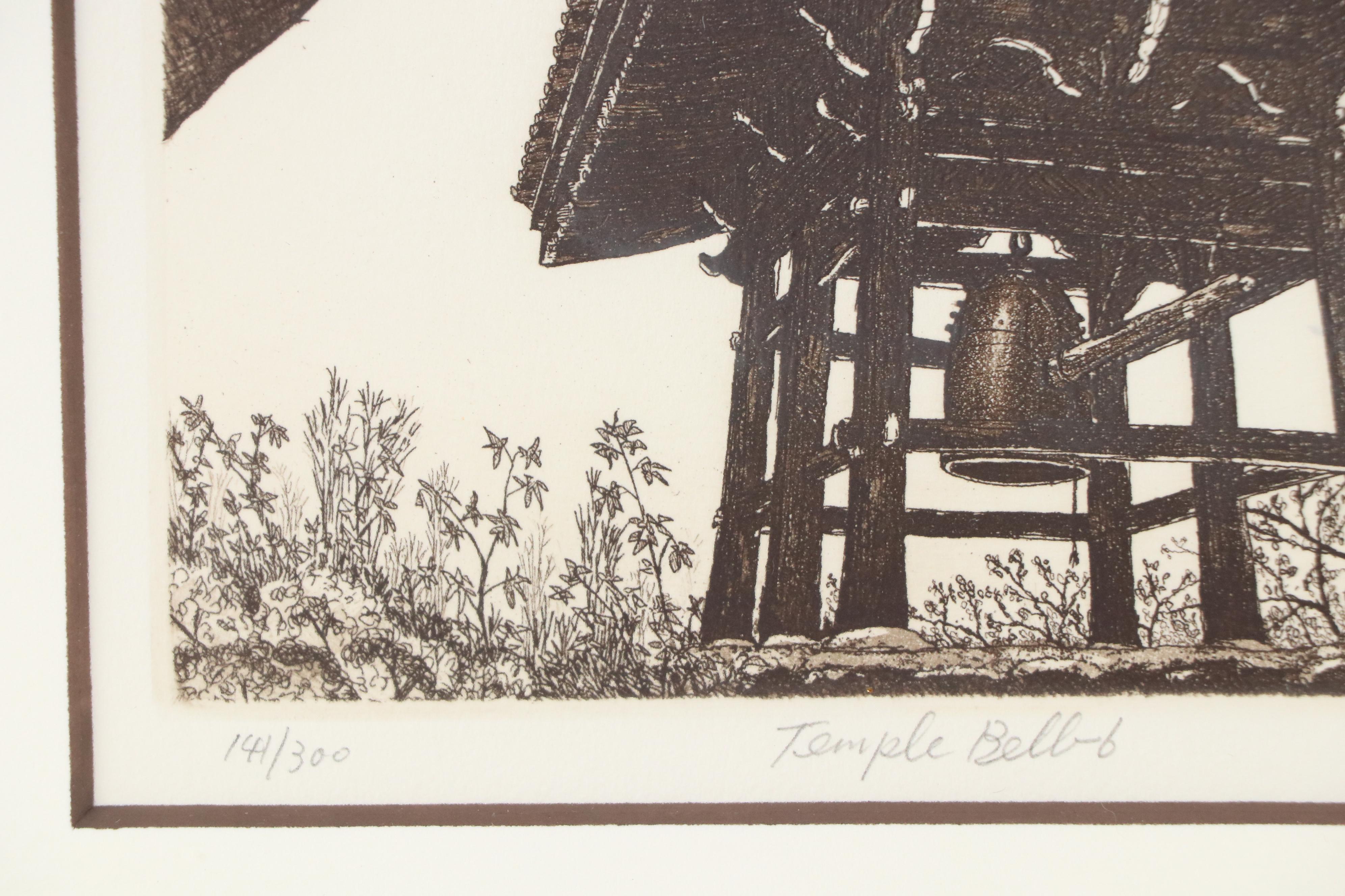 Hiroto Norikane Japanese Monument Etching "Temple Bell," 1996