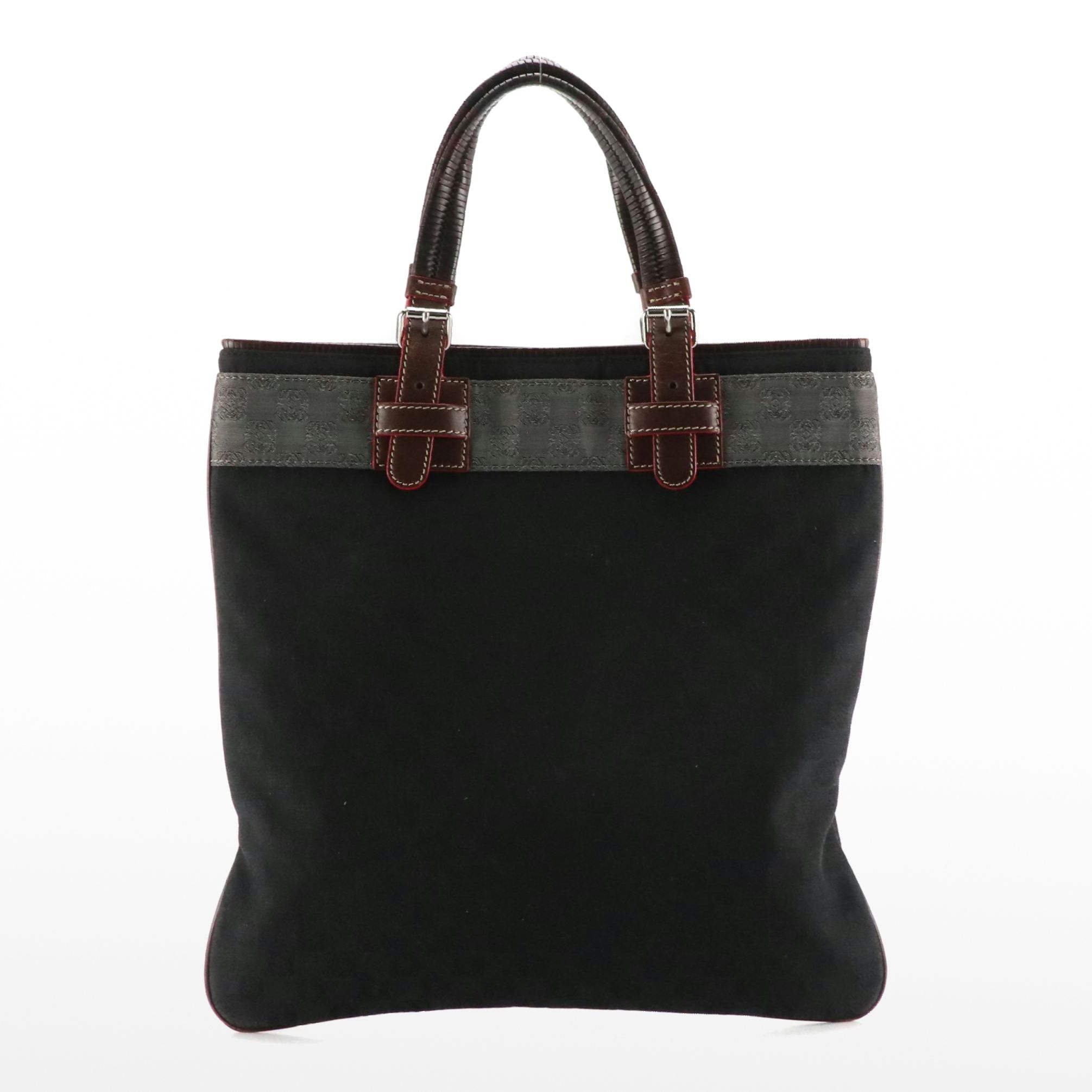 Loewe Anagram Jacquard Canvas Tote Bag with Brown Leather Trim