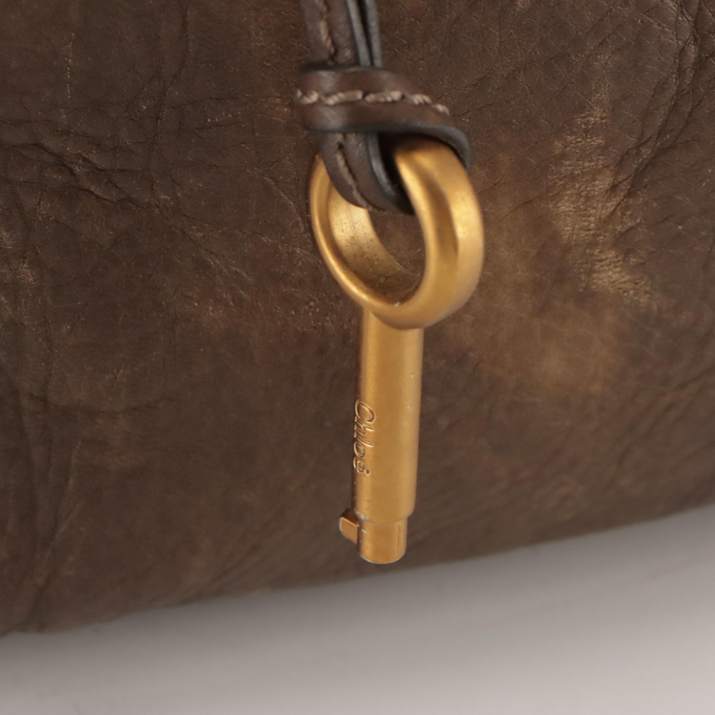 Chloé Paddington Side-Pocket Satchel Bag in Brown Grained Leather