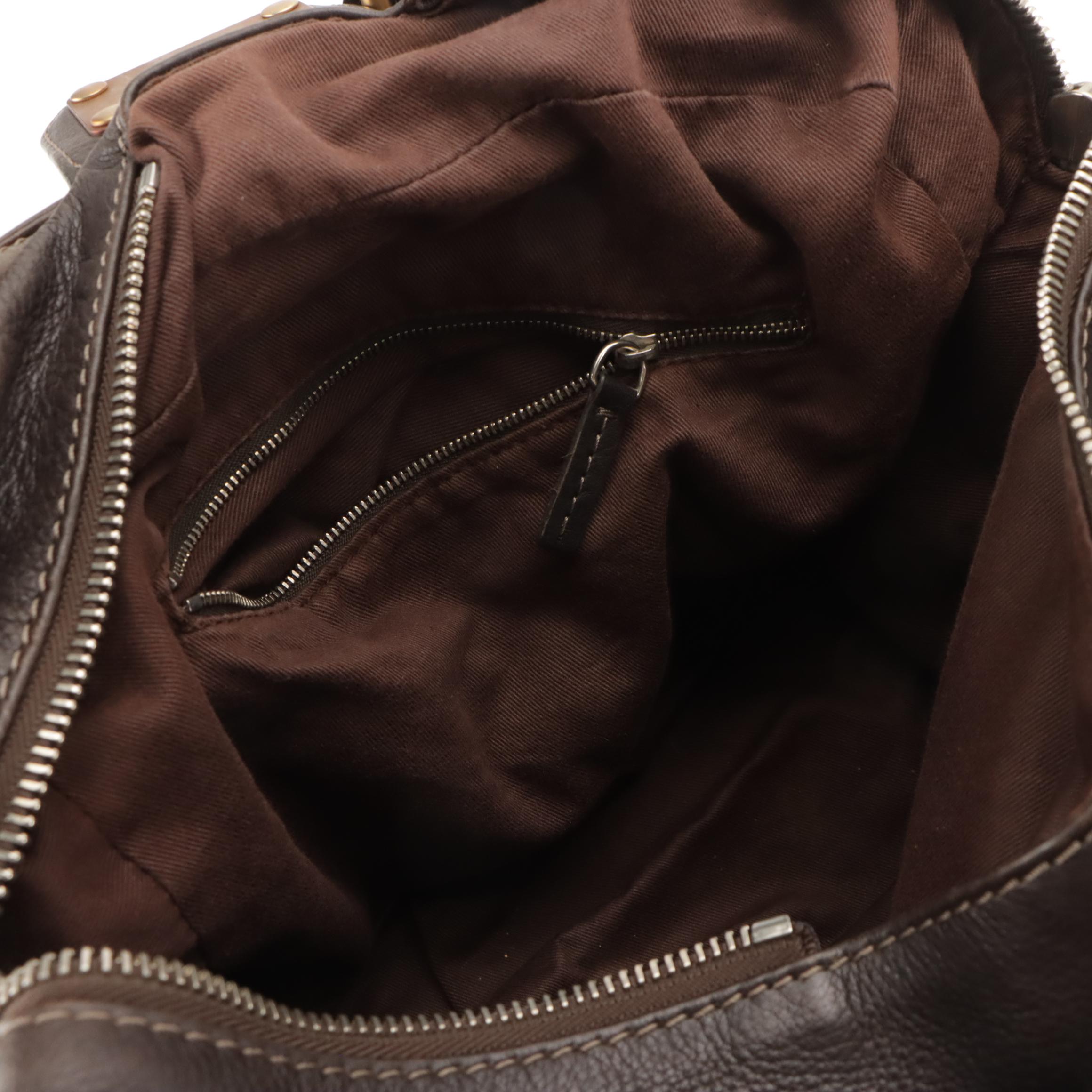 Chloé Paddington Side-Pocket Satchel Bag in Brown Grained Leather