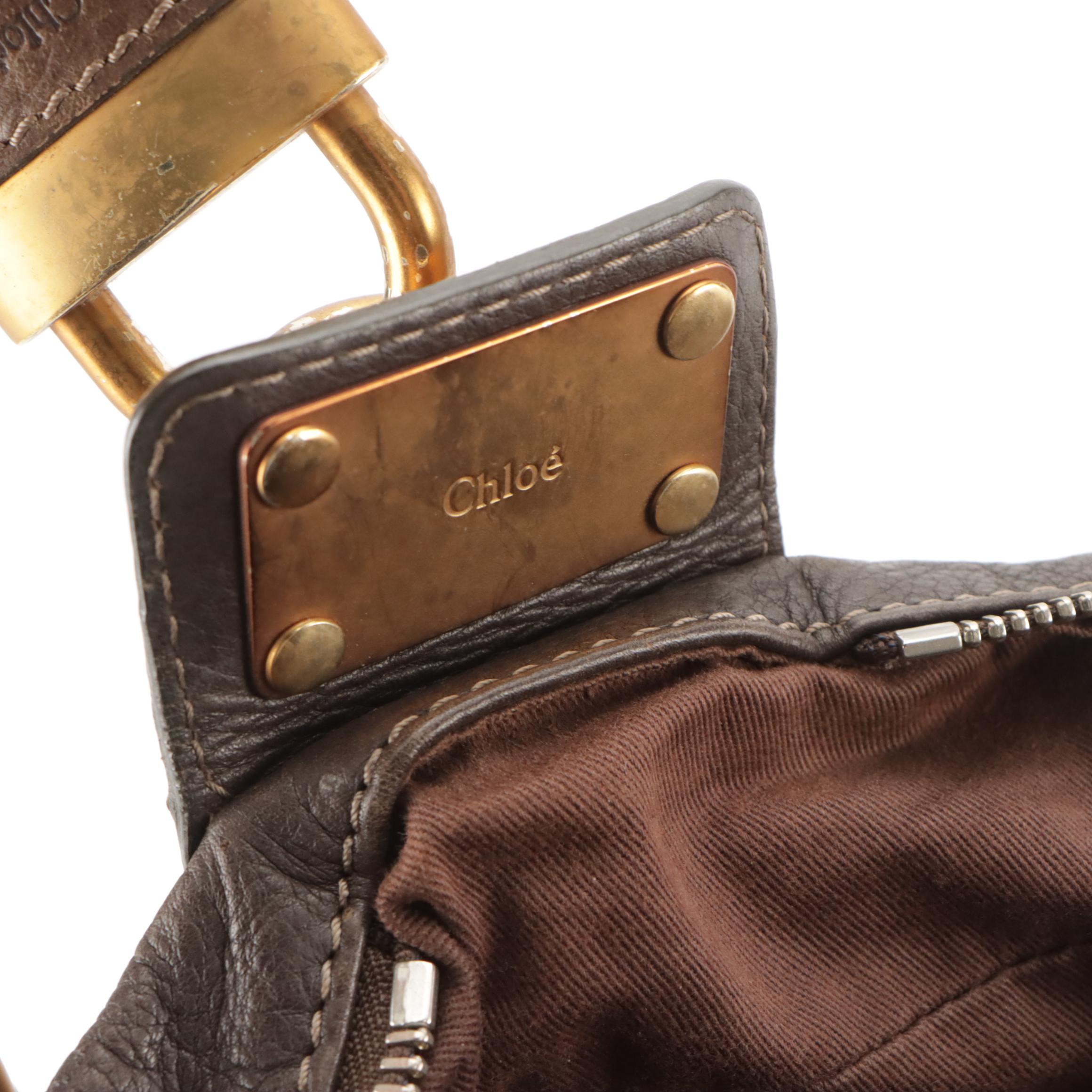 Chloé Paddington Side-Pocket Satchel Bag in Brown Grained Leather