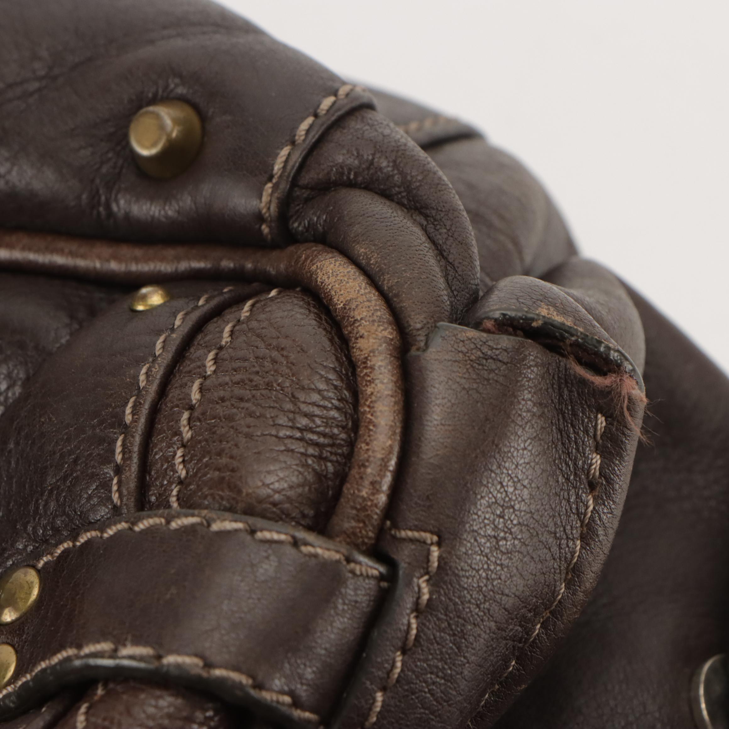 Chloé Paddington Side-Pocket Satchel Bag in Brown Grained Leather