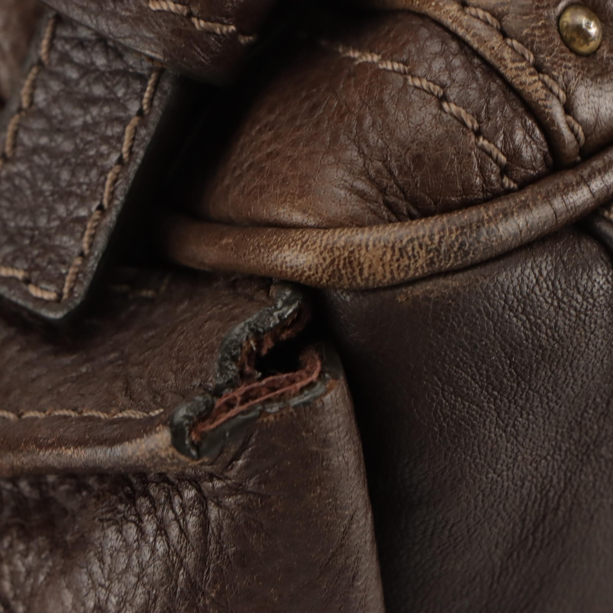 Chloé Paddington Side-Pocket Satchel Bag in Brown Grained Leather