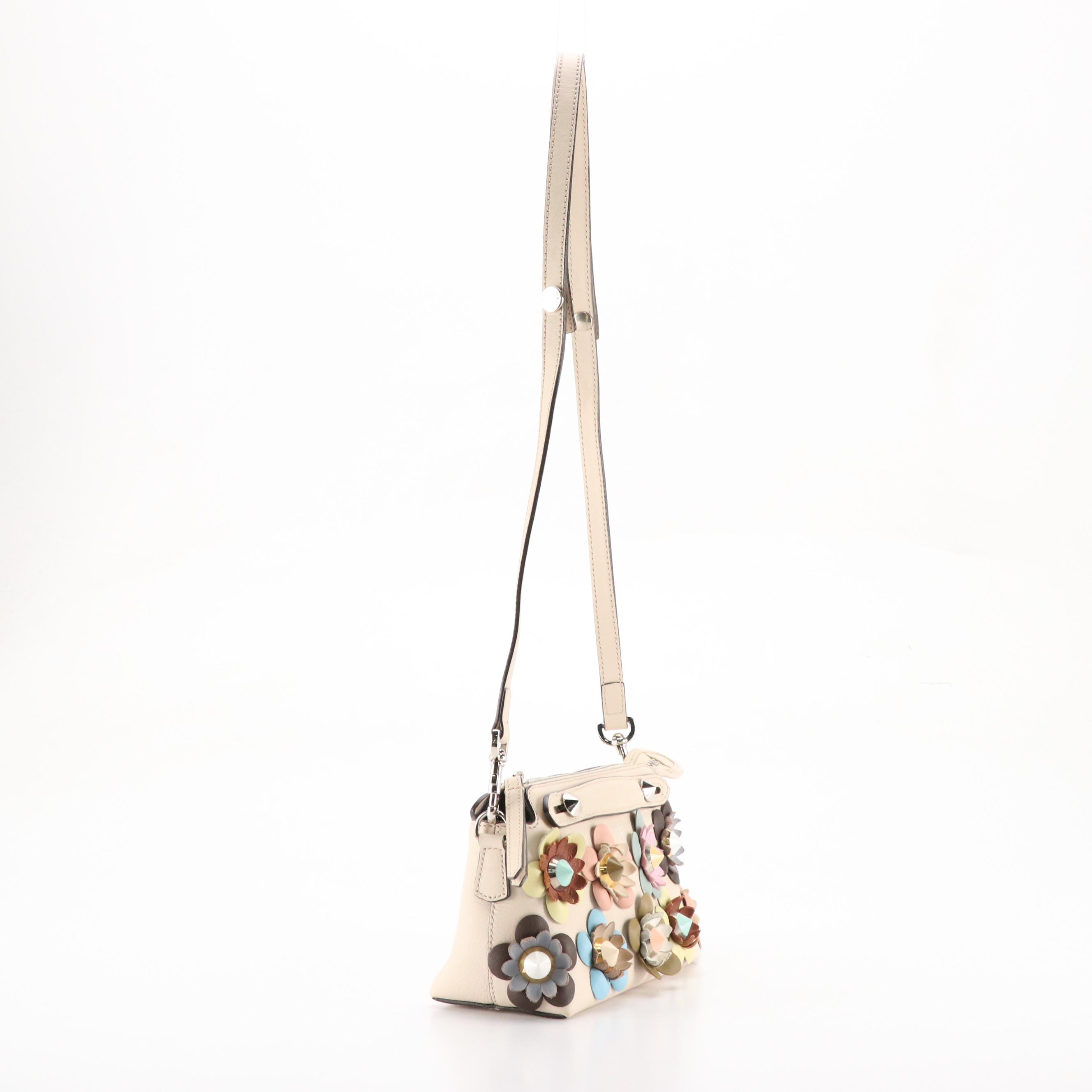 Fendi Vitello Dolce Flower and Studded Mini By The Way Camelia Two-Way Bag