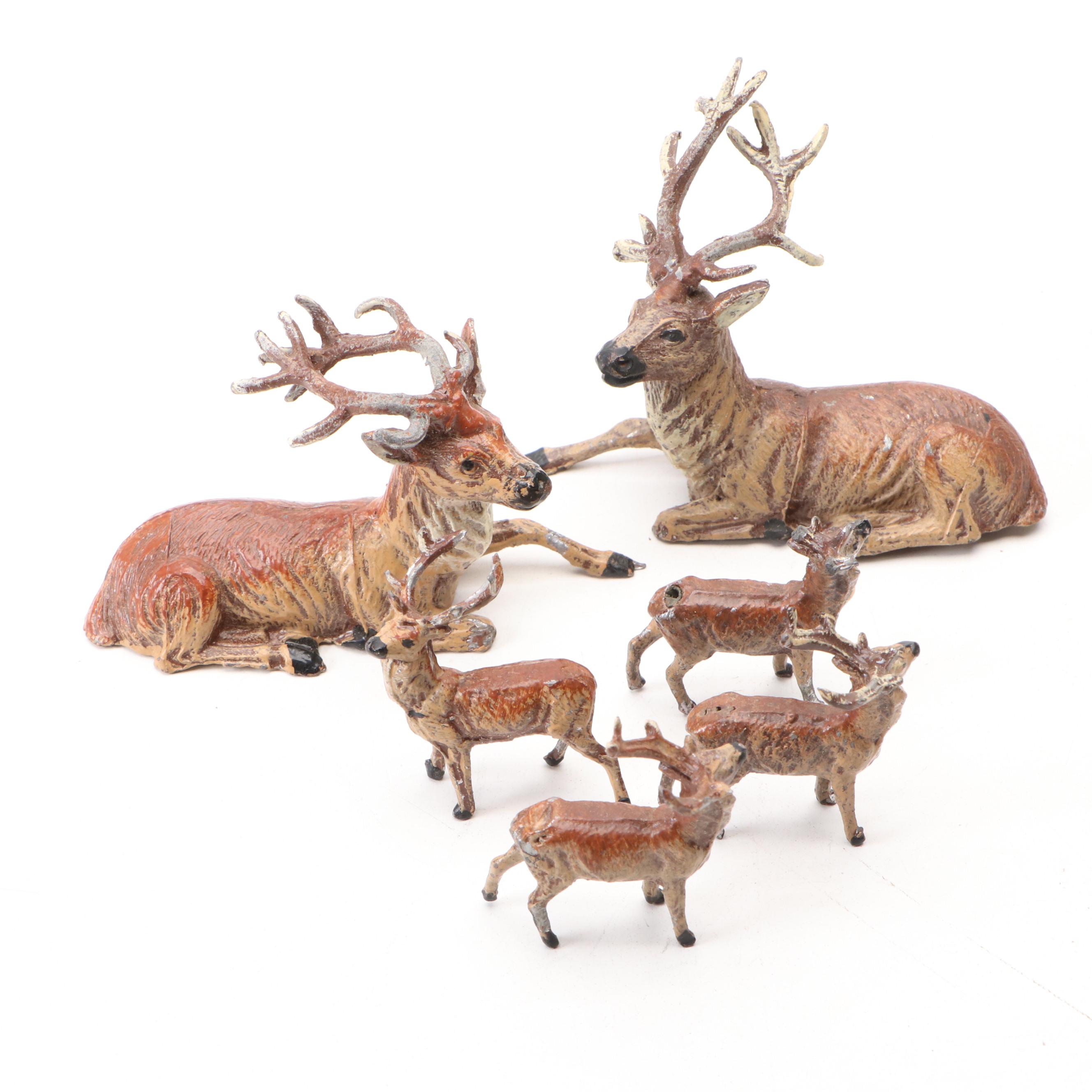 German Hand-Painted Lead Reindeer, Early 20th Century