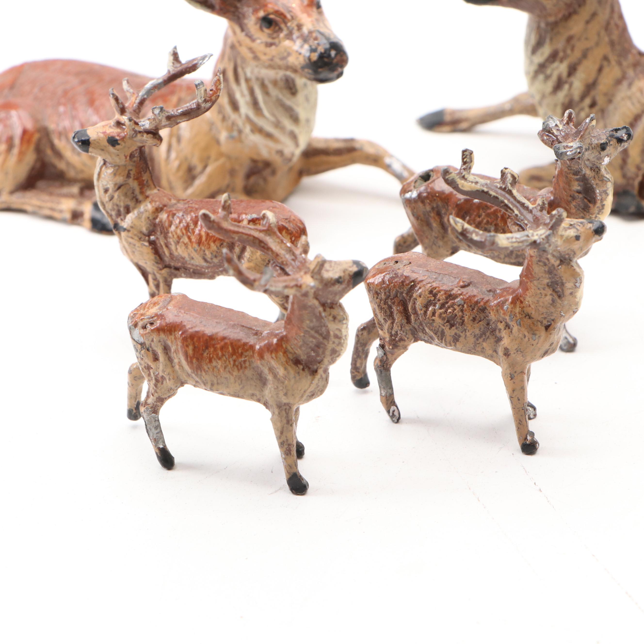 German Hand-Painted Lead Reindeer, Early 20th Century