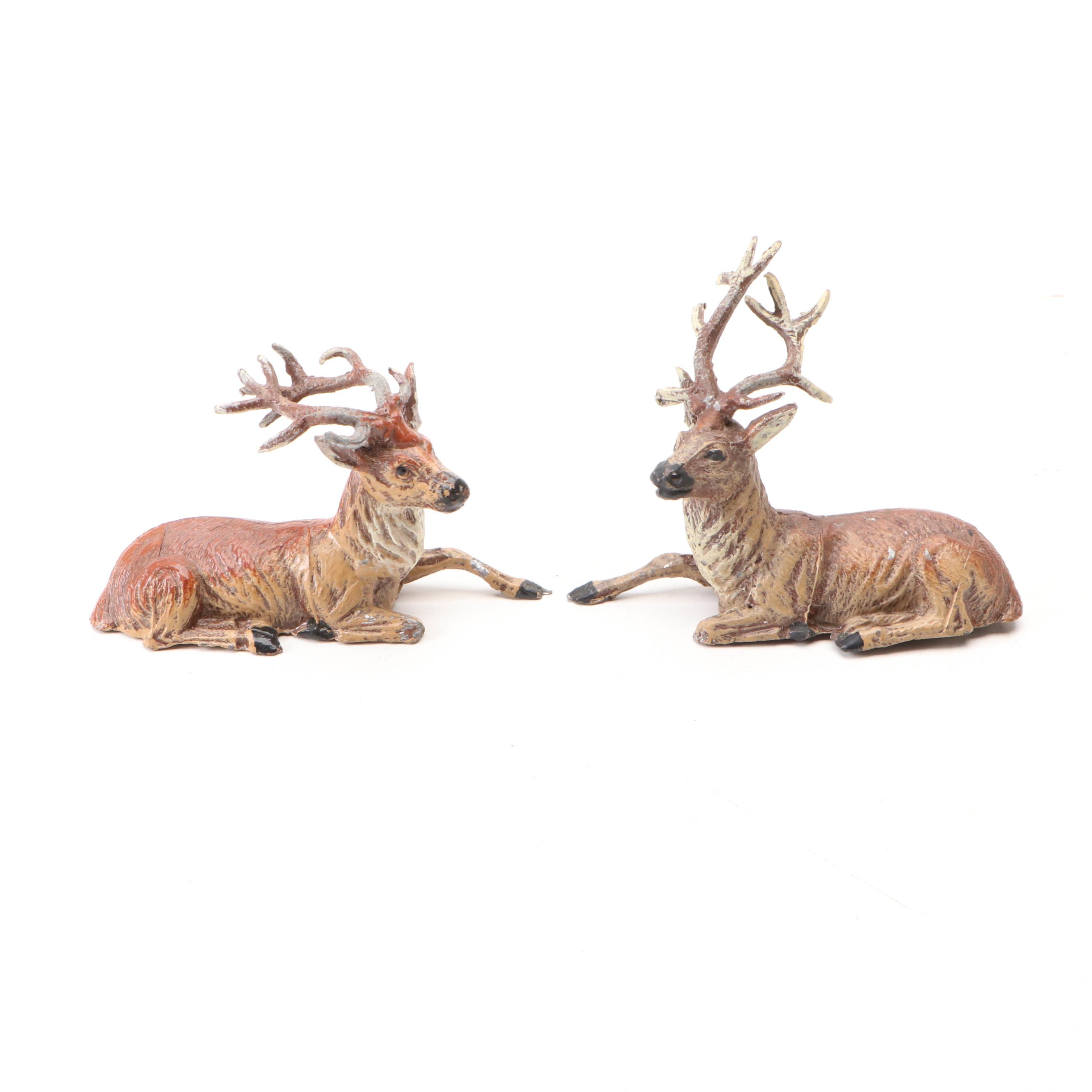 German Hand-Painted Lead Reindeer, Early 20th Century