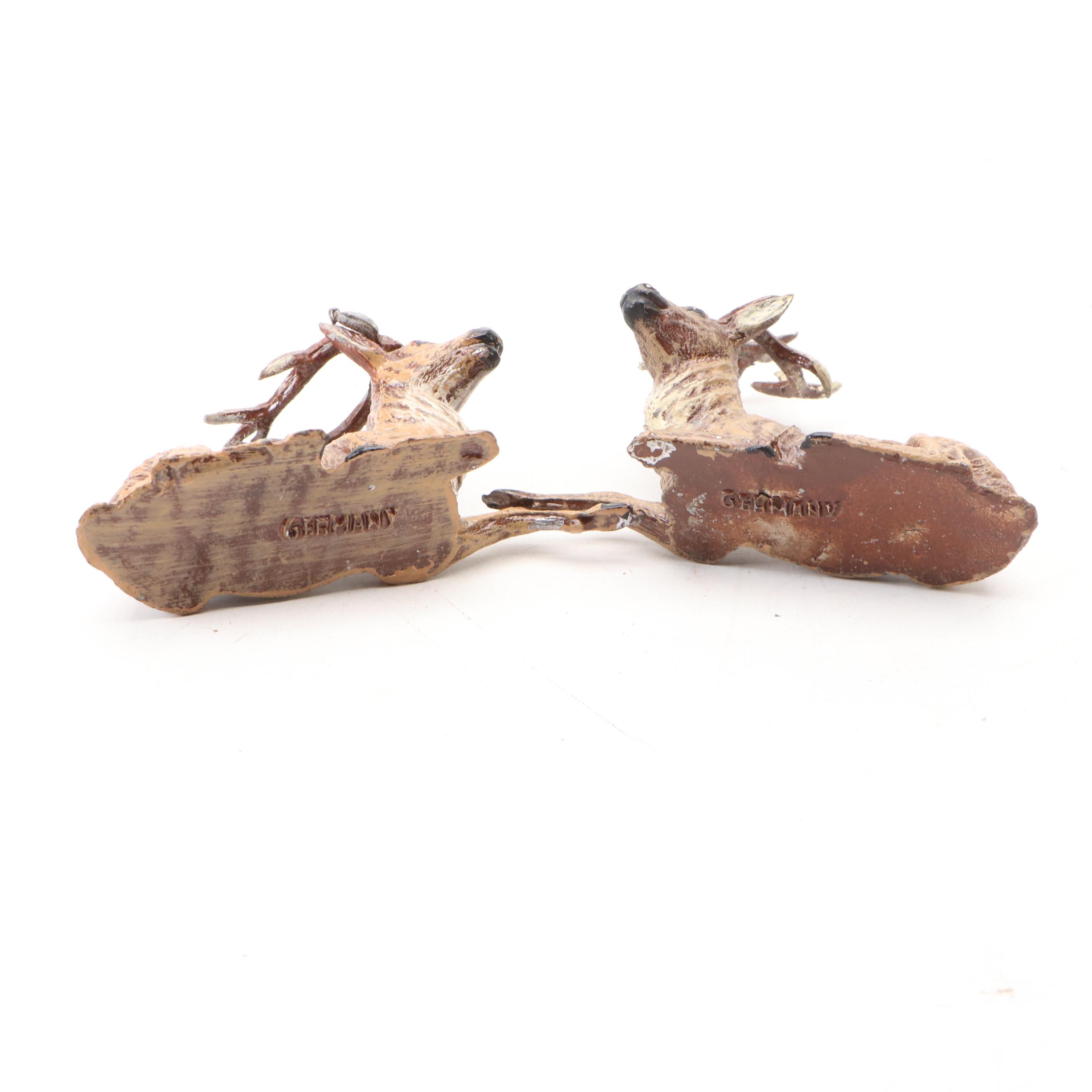 German Hand-Painted Lead Reindeer, Early 20th Century