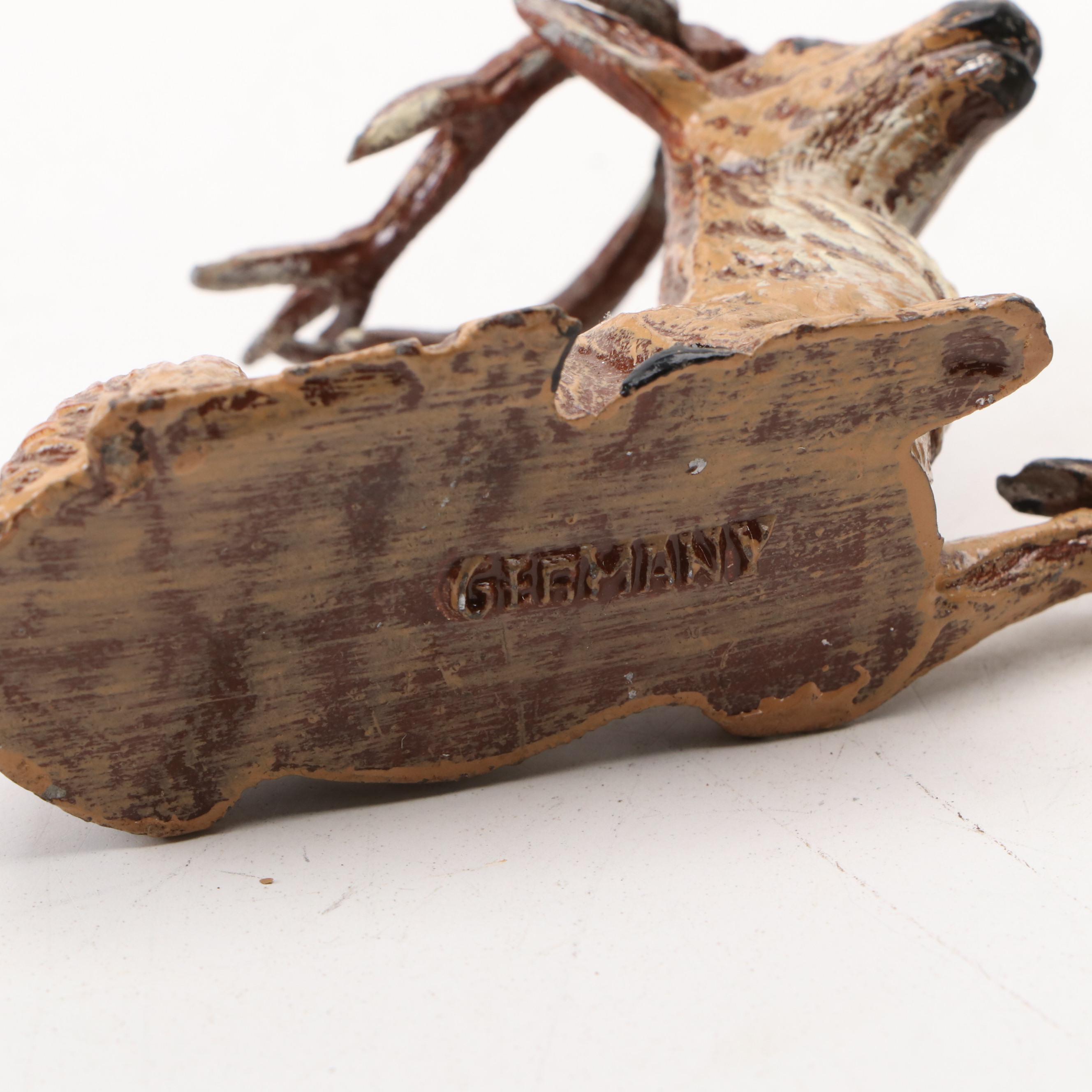 German Hand-Painted Lead Reindeer, Early 20th Century