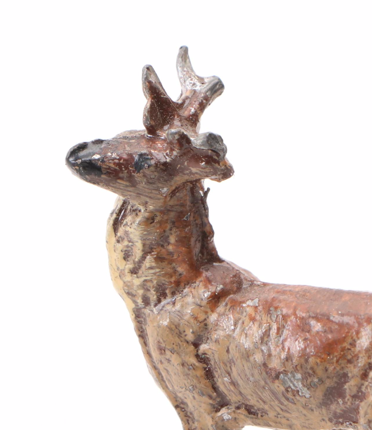 German Hand-Painted Lead Reindeer, Early 20th Century