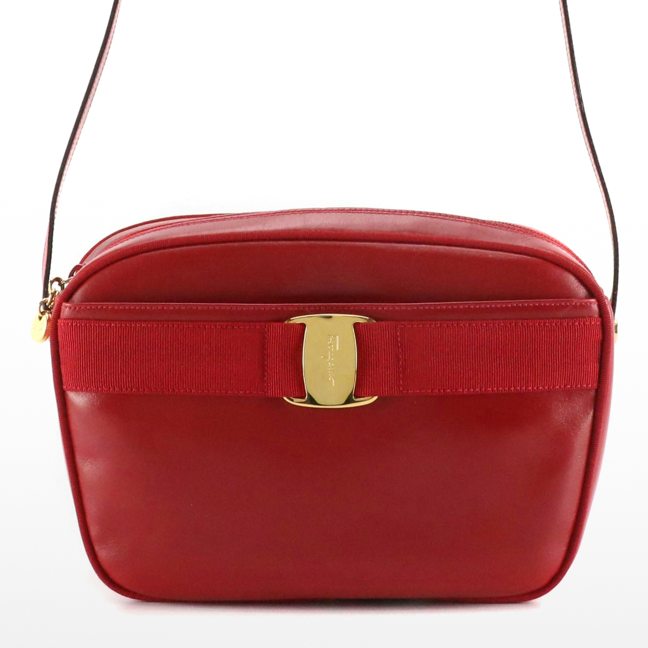 Salvatore Ferragamo Vara Bow Camera Crossbody Bag in Red Leather