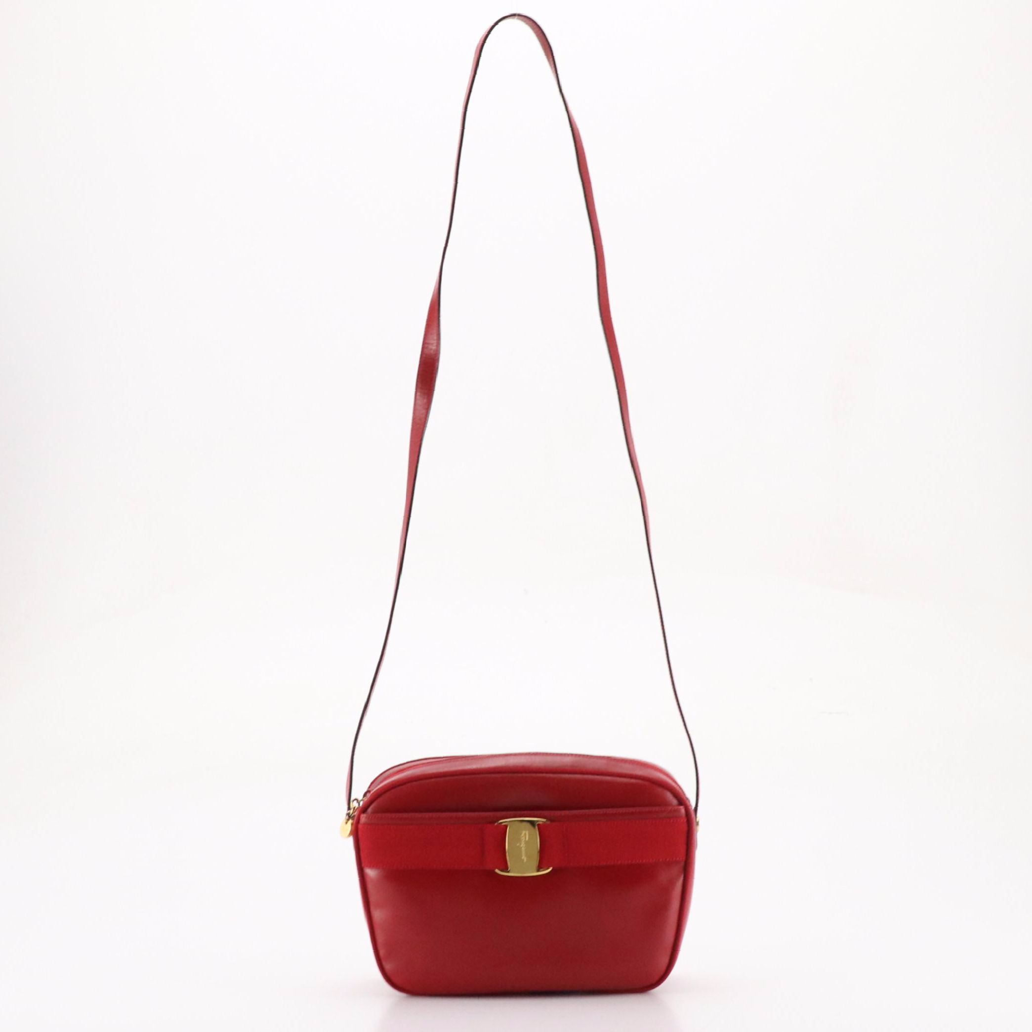Salvatore Ferragamo Vara Bow Camera Crossbody Bag in Red Leather