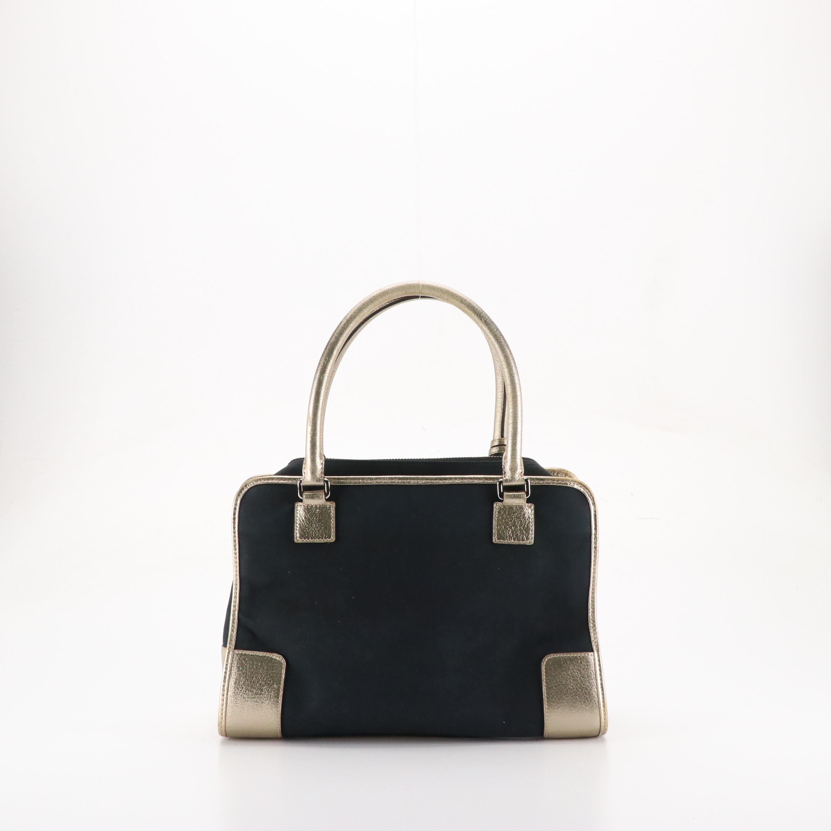 Loewe Amazona Boston Bag in Black Canvas and Metallic Leather Trim