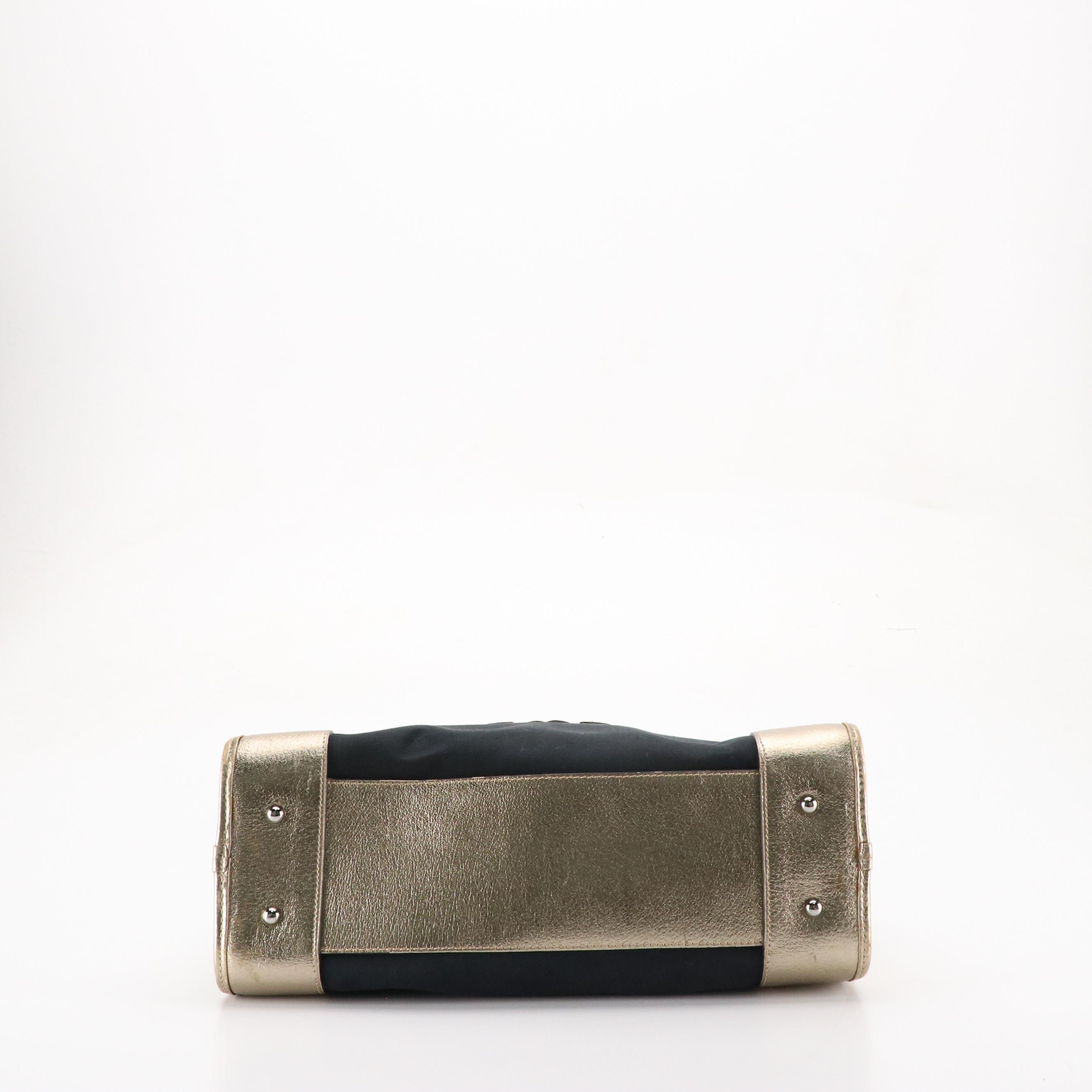 Loewe Amazona Boston Bag in Black Canvas and Metallic Leather Trim