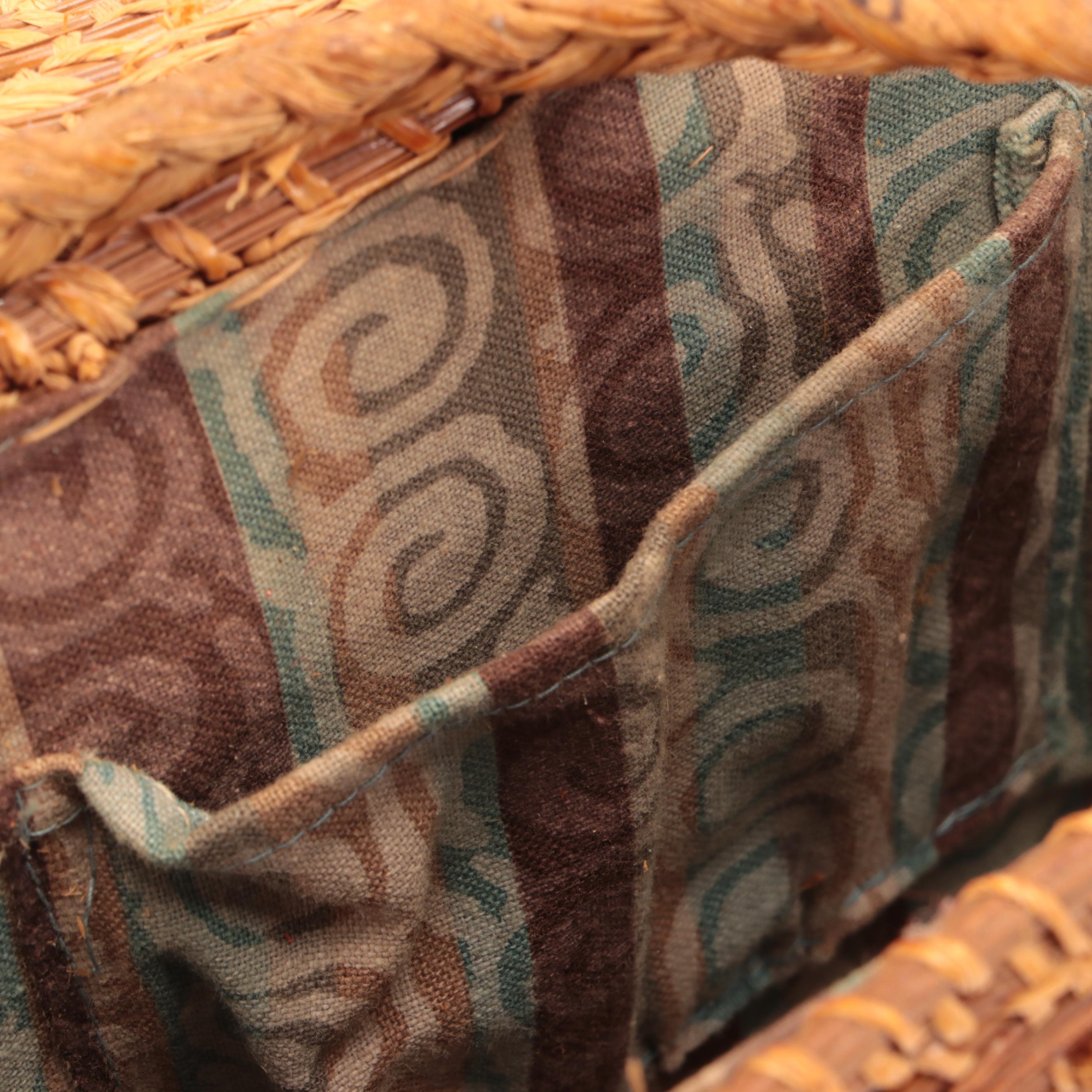 Vintage Handwoven Pinestraw Handbag with Other Grass and Split Wood Baskets