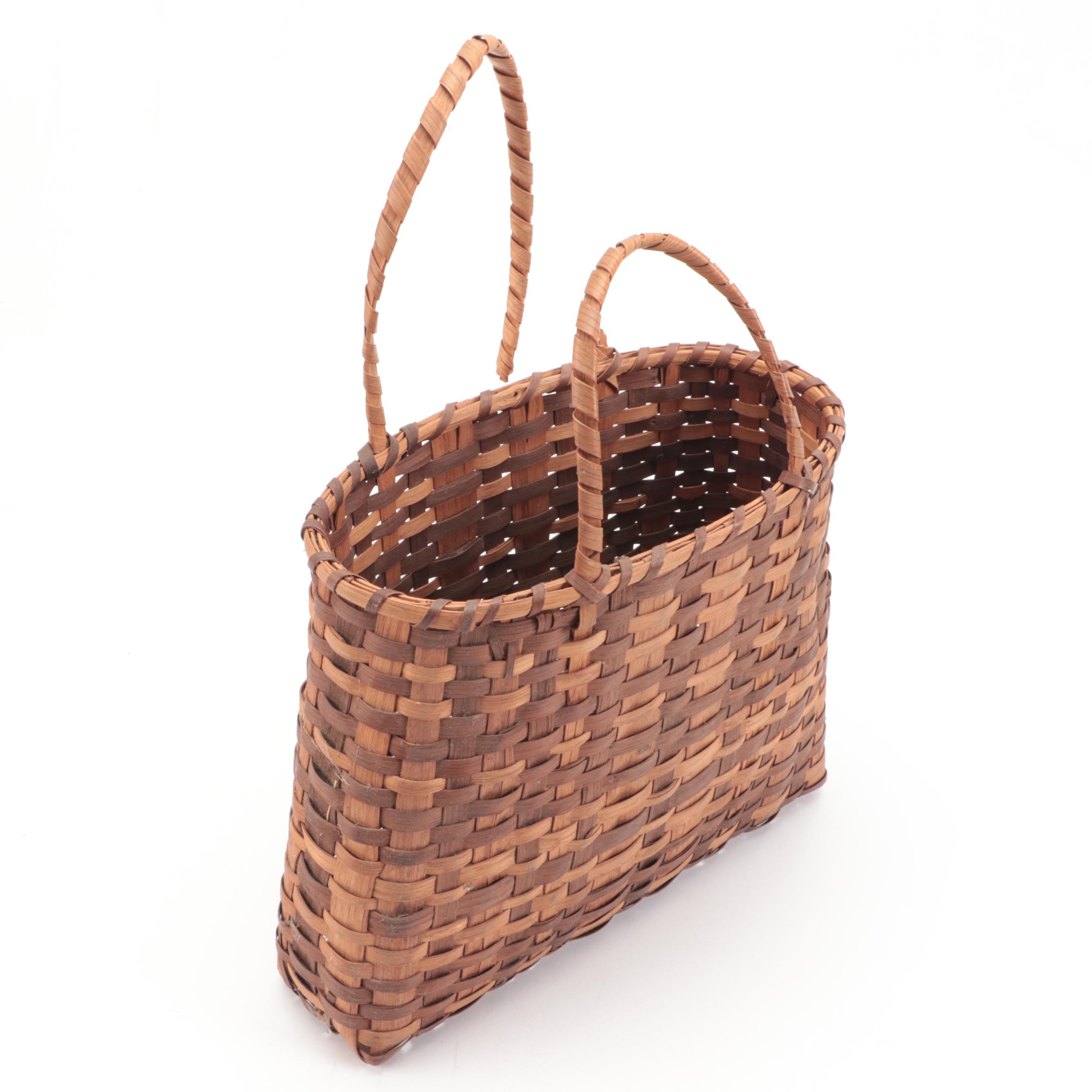 Vintage Handwoven Pinestraw Handbag with Other Grass and Split Wood Baskets
