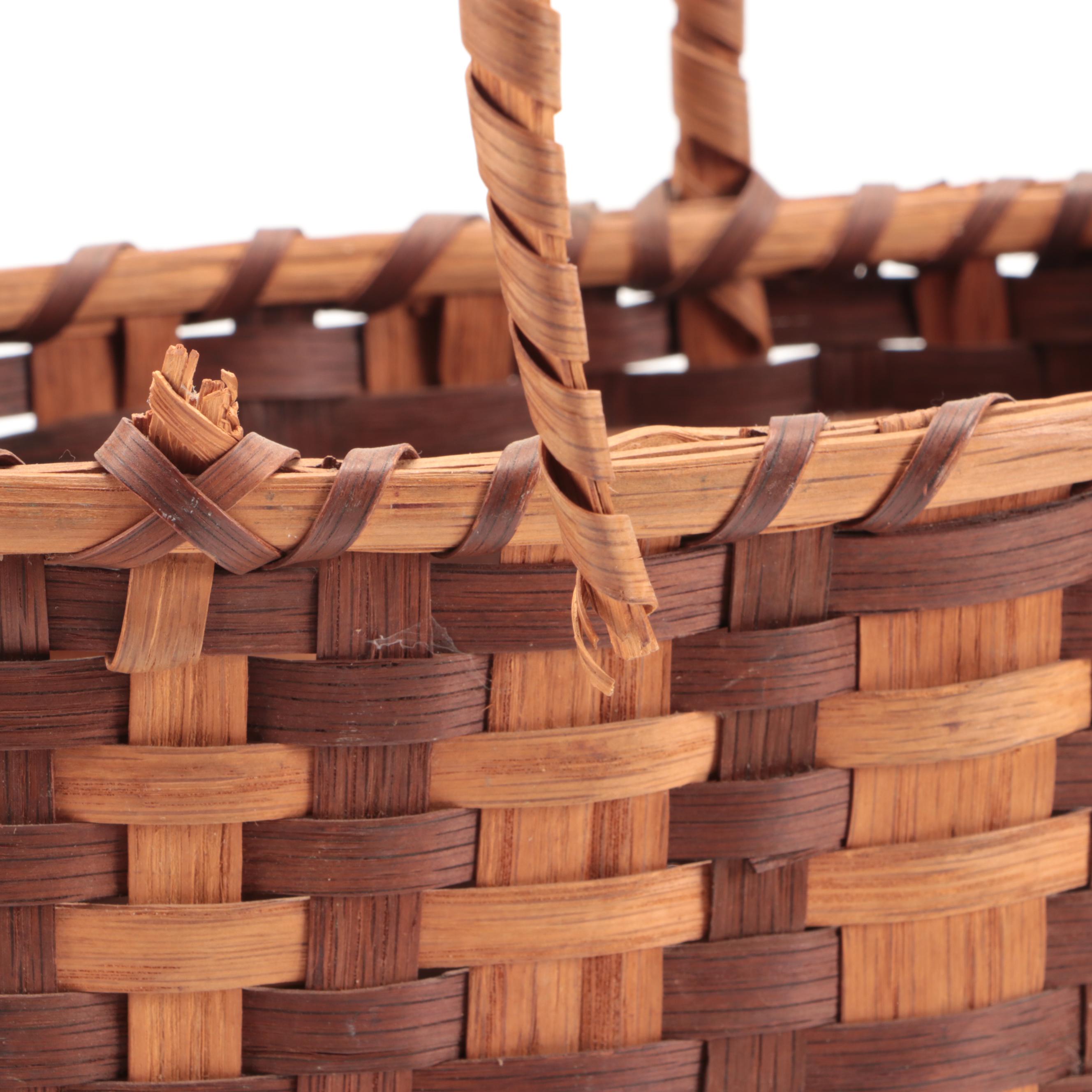 Vintage Handwoven Pinestraw Handbag with Other Grass and Split Wood Baskets