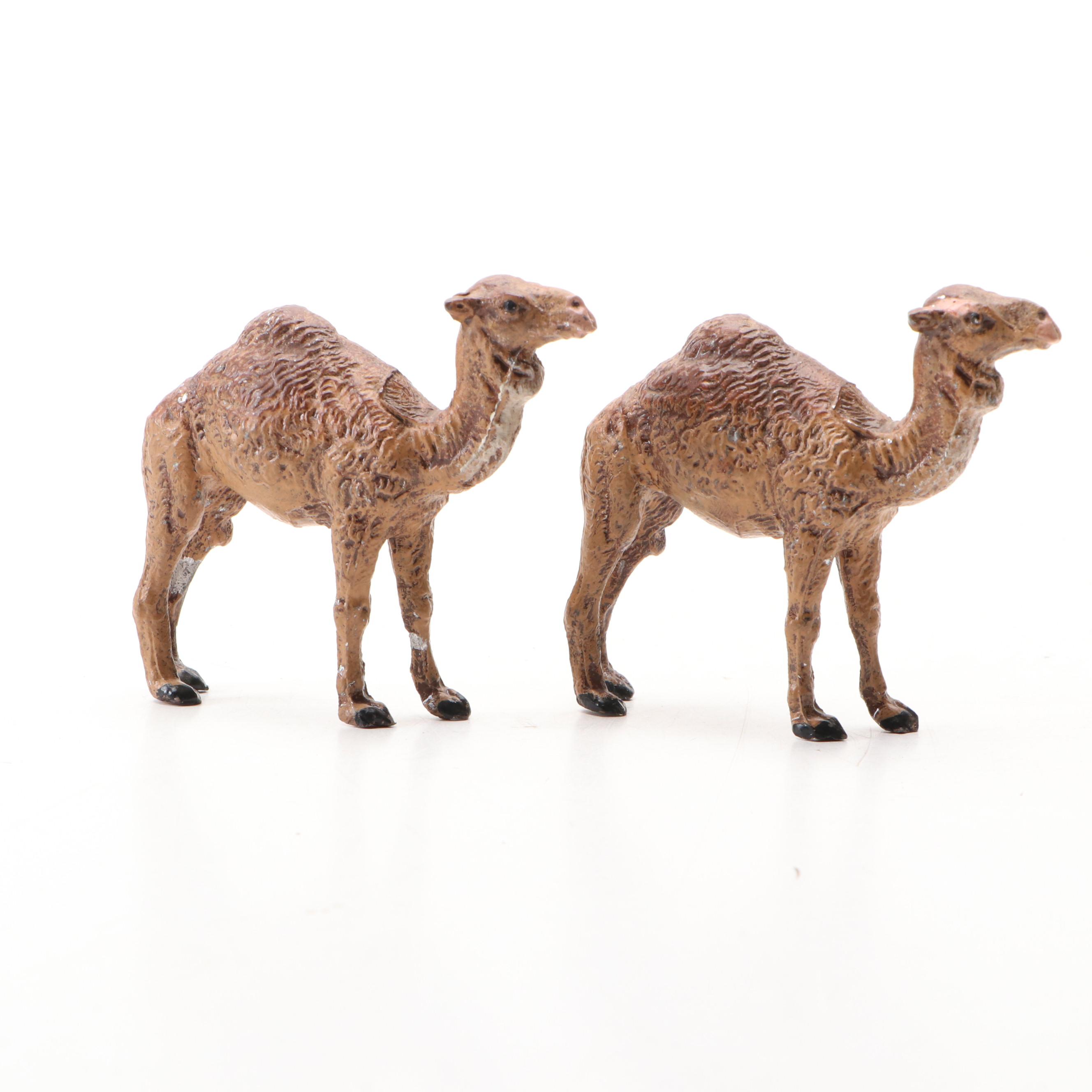 German Hand-Painted Lead Camels, Early 20th Century