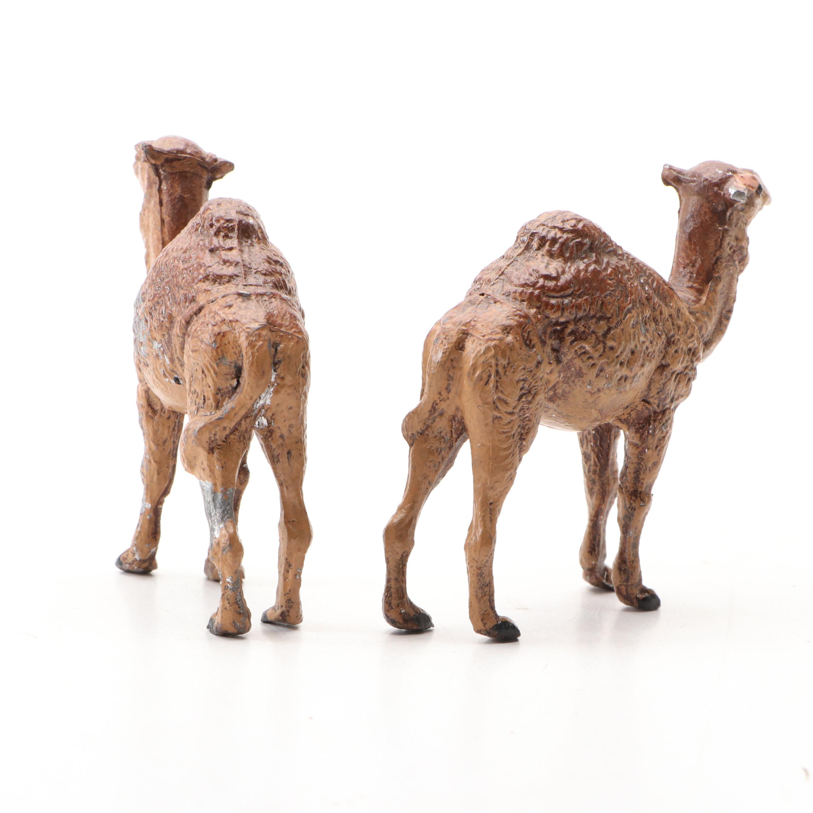 German Hand-Painted Lead Camels, Early 20th Century