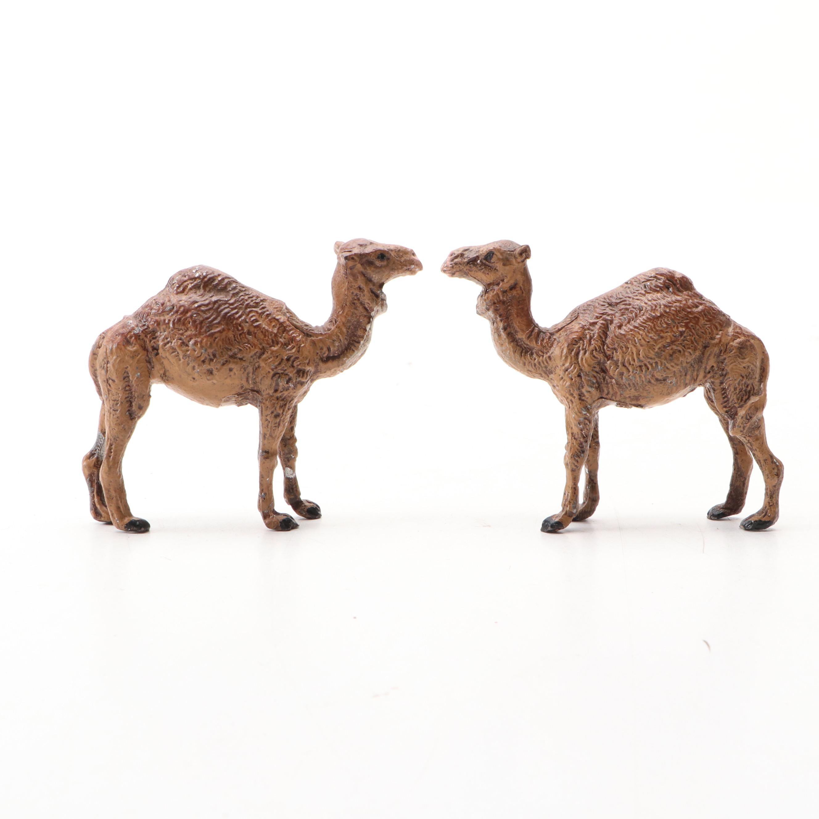 German Hand-Painted Lead Camels, Early 20th Century