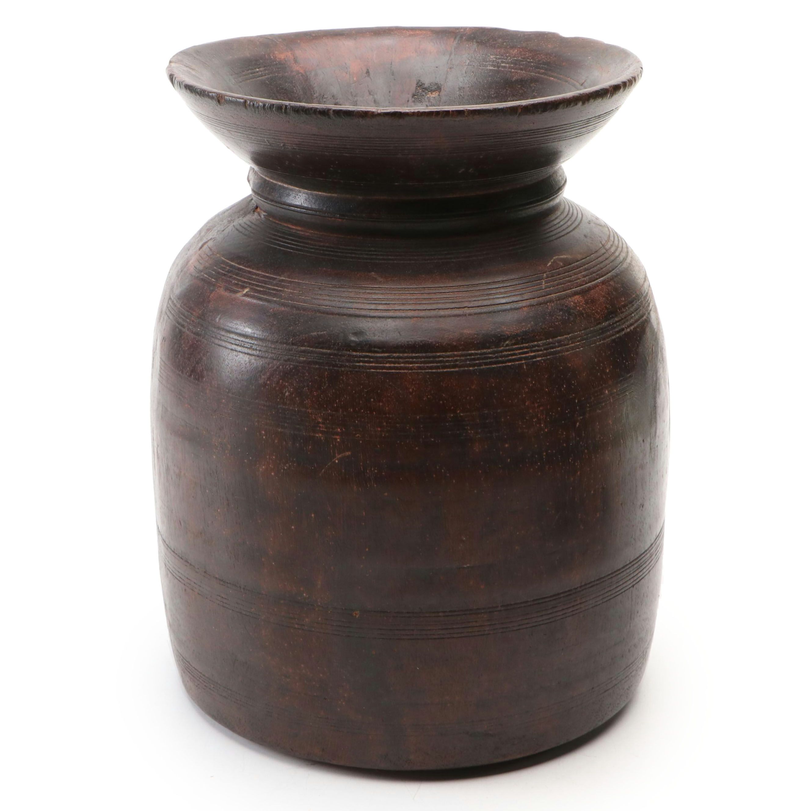 Hand-Carved Wooden Pot