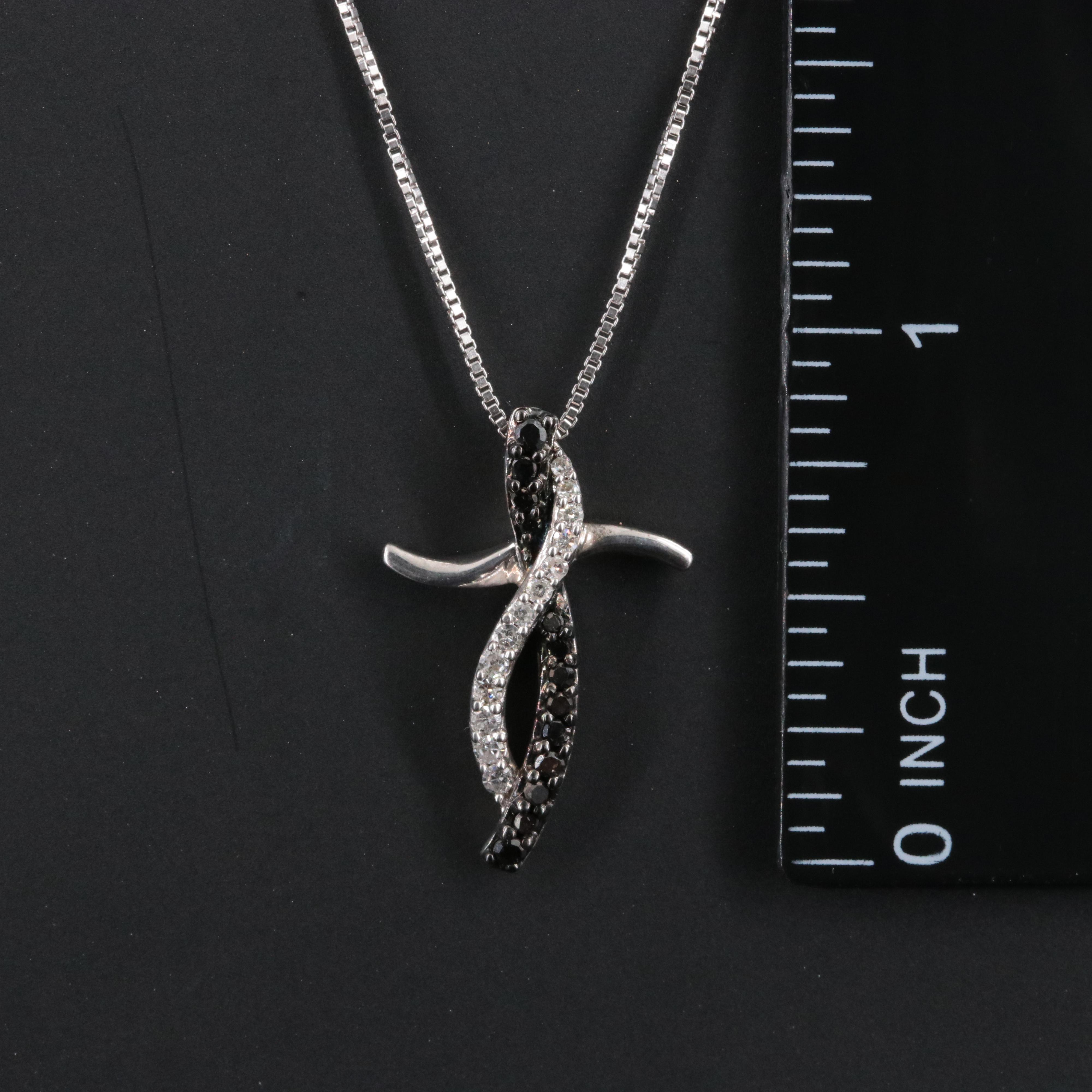 Sterling Diamond Cross Pendant Necklace Featuring Fancy Black