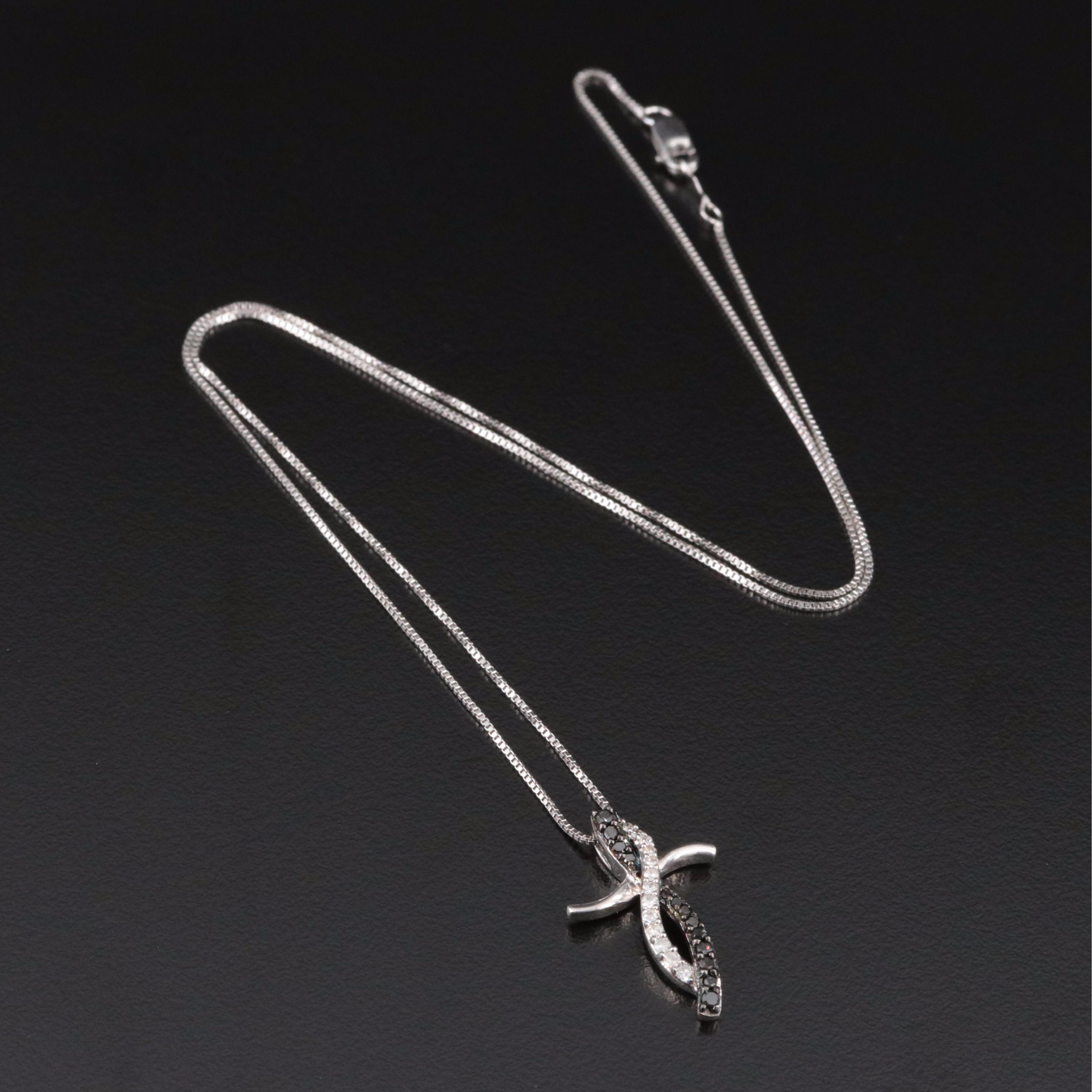 Sterling Diamond Cross Pendant Necklace Featuring Fancy Black
