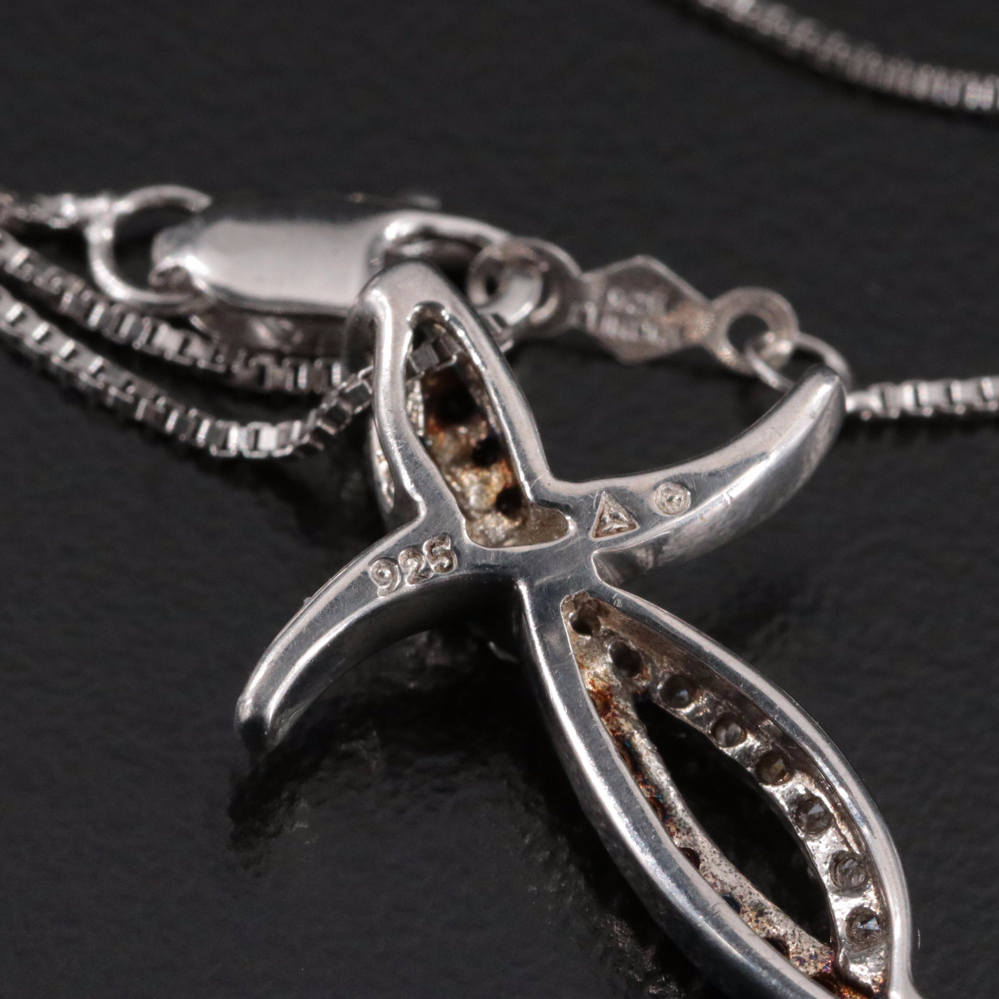 Sterling Diamond Cross Pendant Necklace Featuring Fancy Black