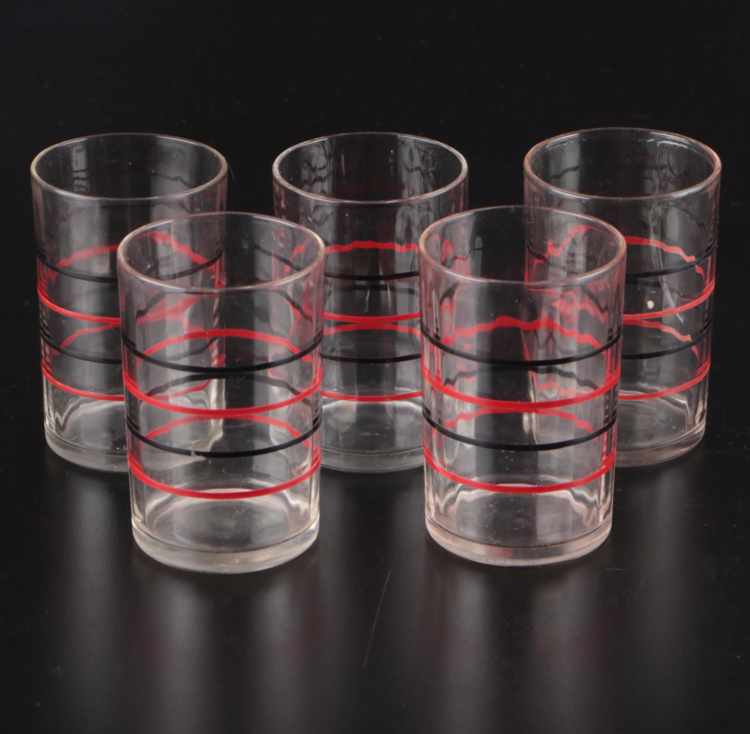 Anchor Hocking Banded Glasses with Other Coupes and Bakelite Flatware