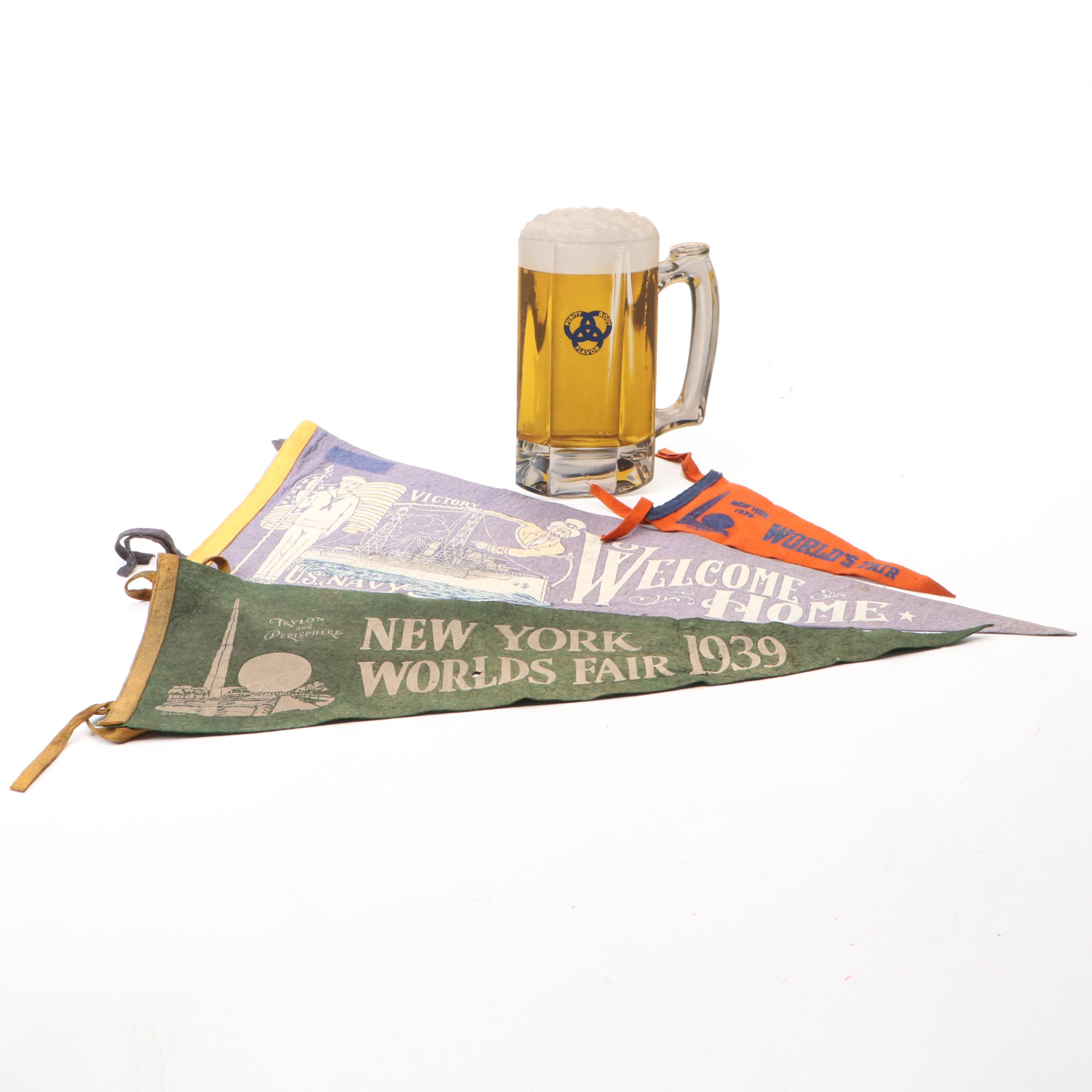 1939 World's Fair Pennants and Souvenir Book with World War I Era Pennant