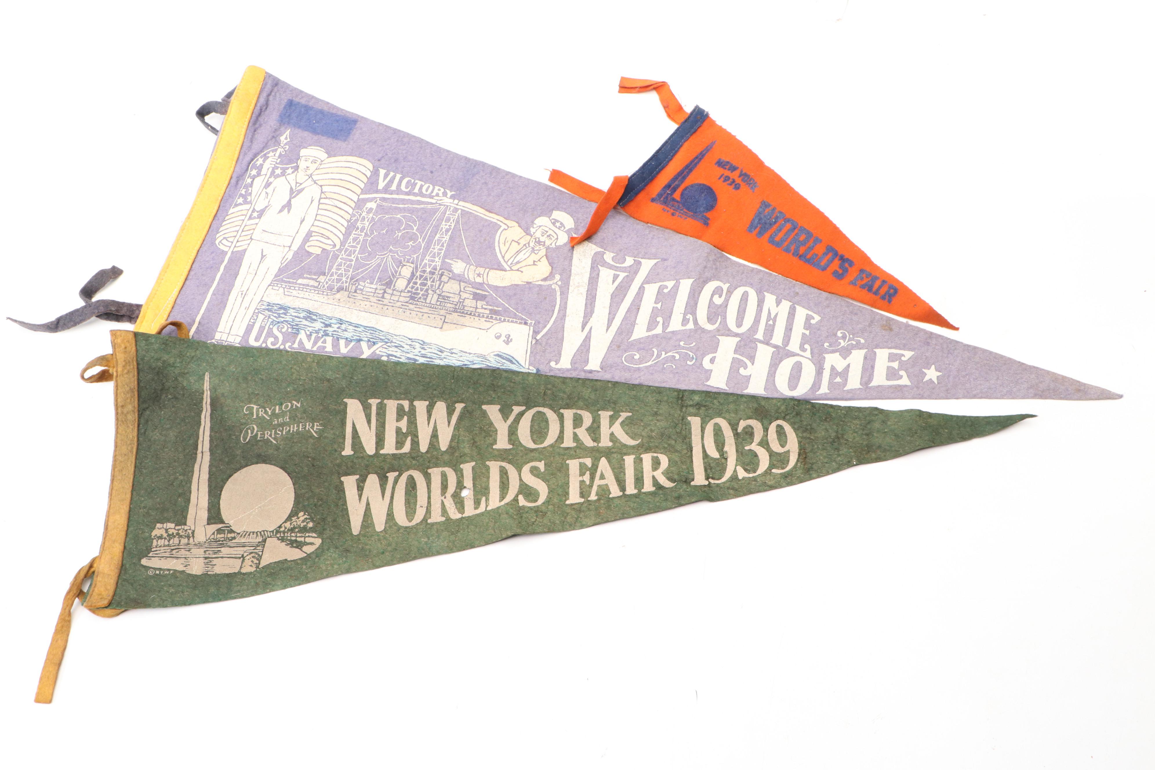 1939 World's Fair Pennants and Souvenir Book with World War I Era Pennant