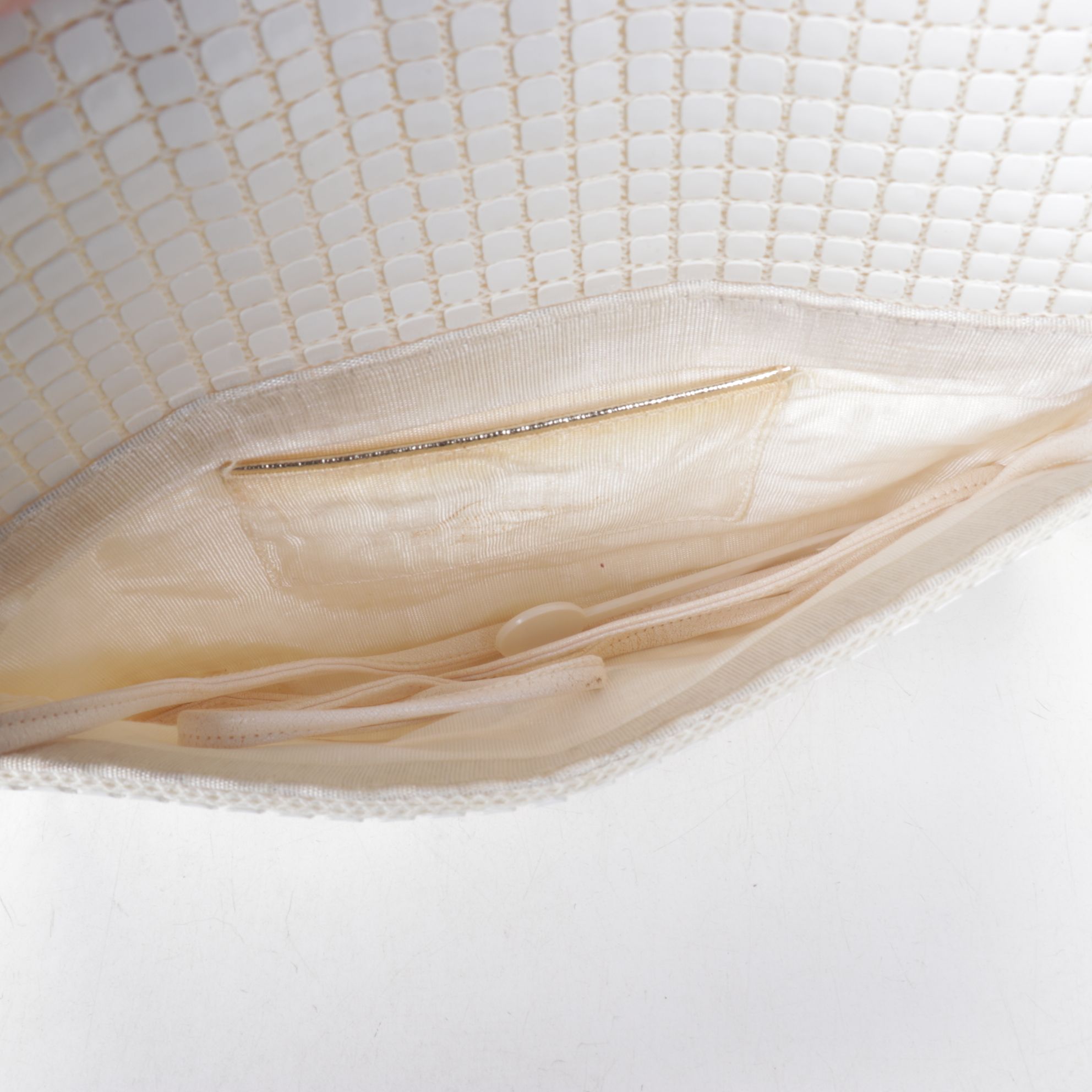 Creme Mod Square Mesh Clutch with Tapestry Purse, Silk Scarves, Gloves and More