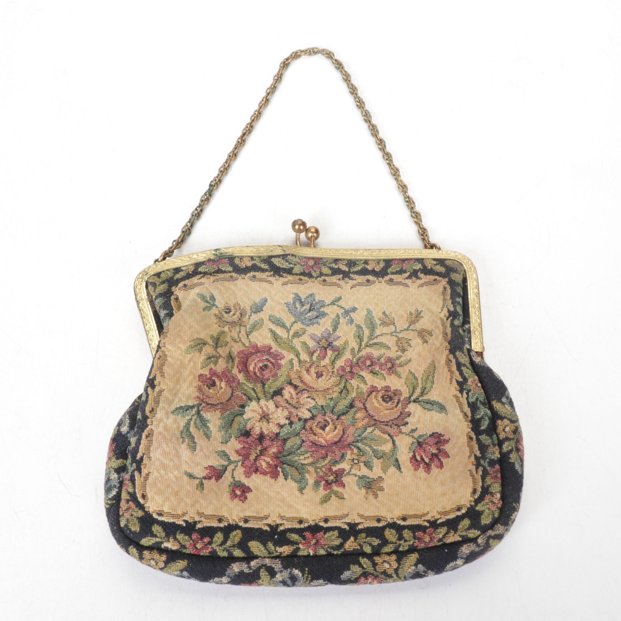 Creme Mod Square Mesh Clutch with Tapestry Purse, Silk Scarves, Gloves and More