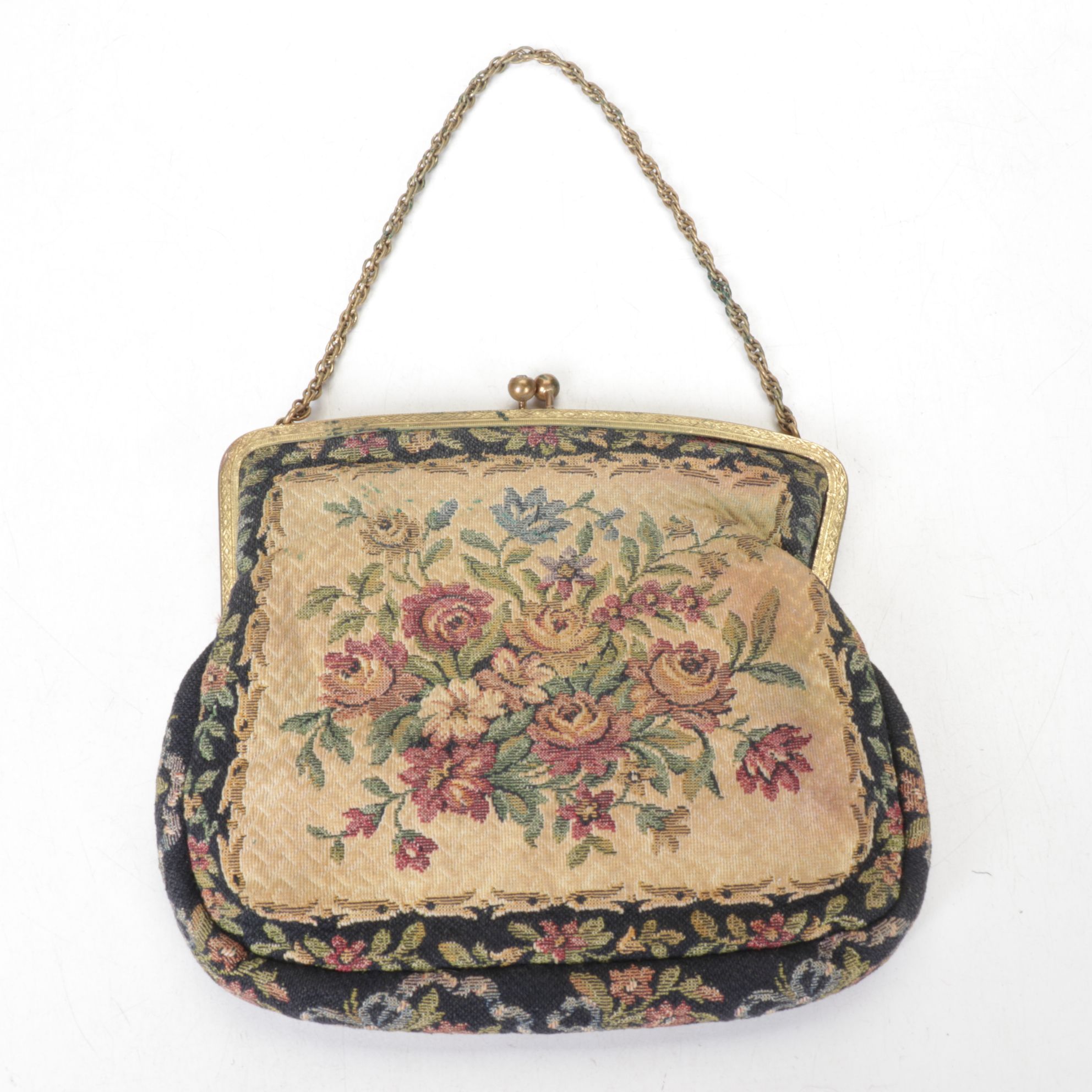 Creme Mod Square Mesh Clutch with Tapestry Purse, Silk Scarves, Gloves and More