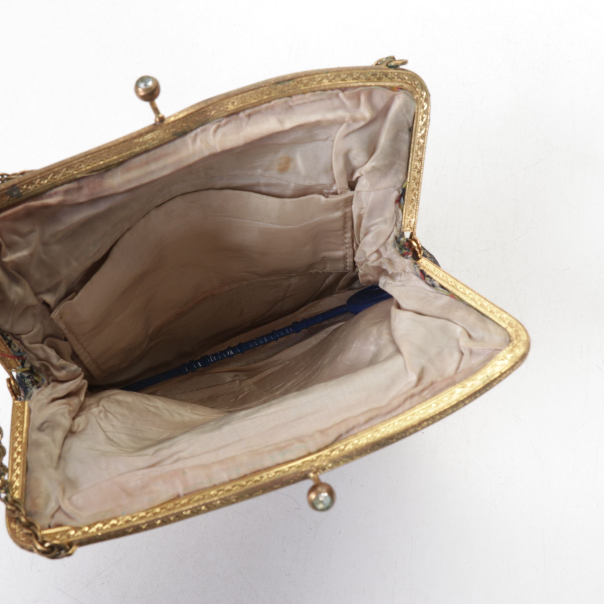 Creme Mod Square Mesh Clutch with Tapestry Purse, Silk Scarves, Gloves and More